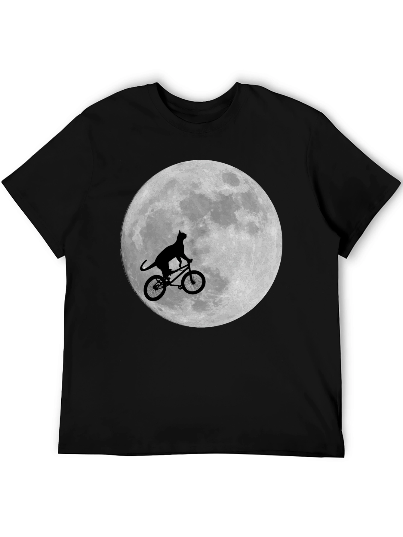 Black Cat on Bike Moon Graphic T-Shirt view 5