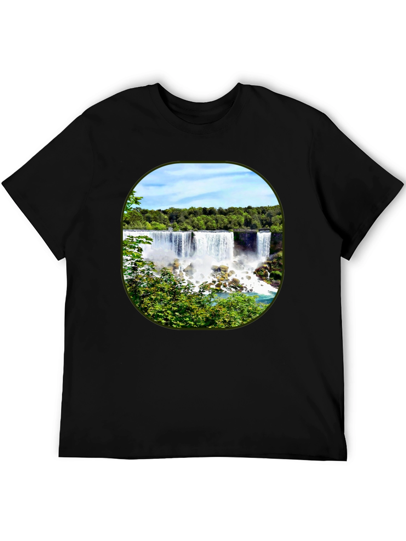 Black Niagara Falls Graphic Tee - Black Cotton T-Shirt view 5