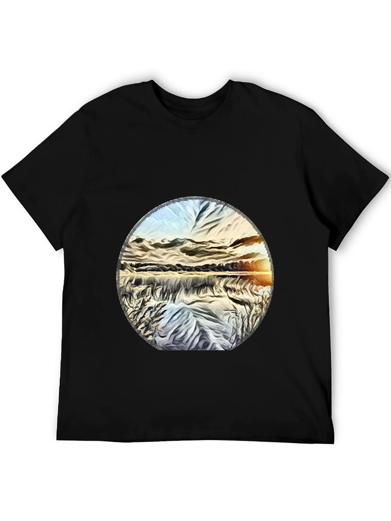 Black Sunset Lake Graphic Tee - Black Casual T-Shirt view 5