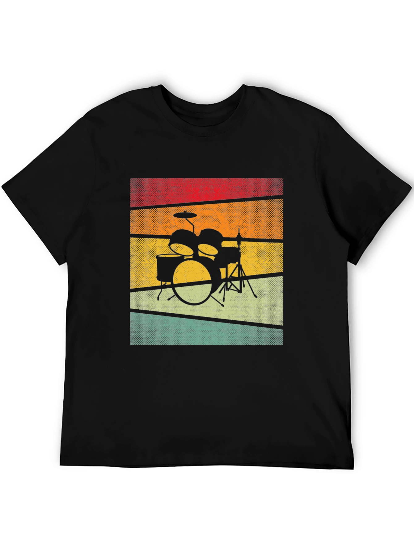 Black Retro Drum Set Graphic Tee view 5