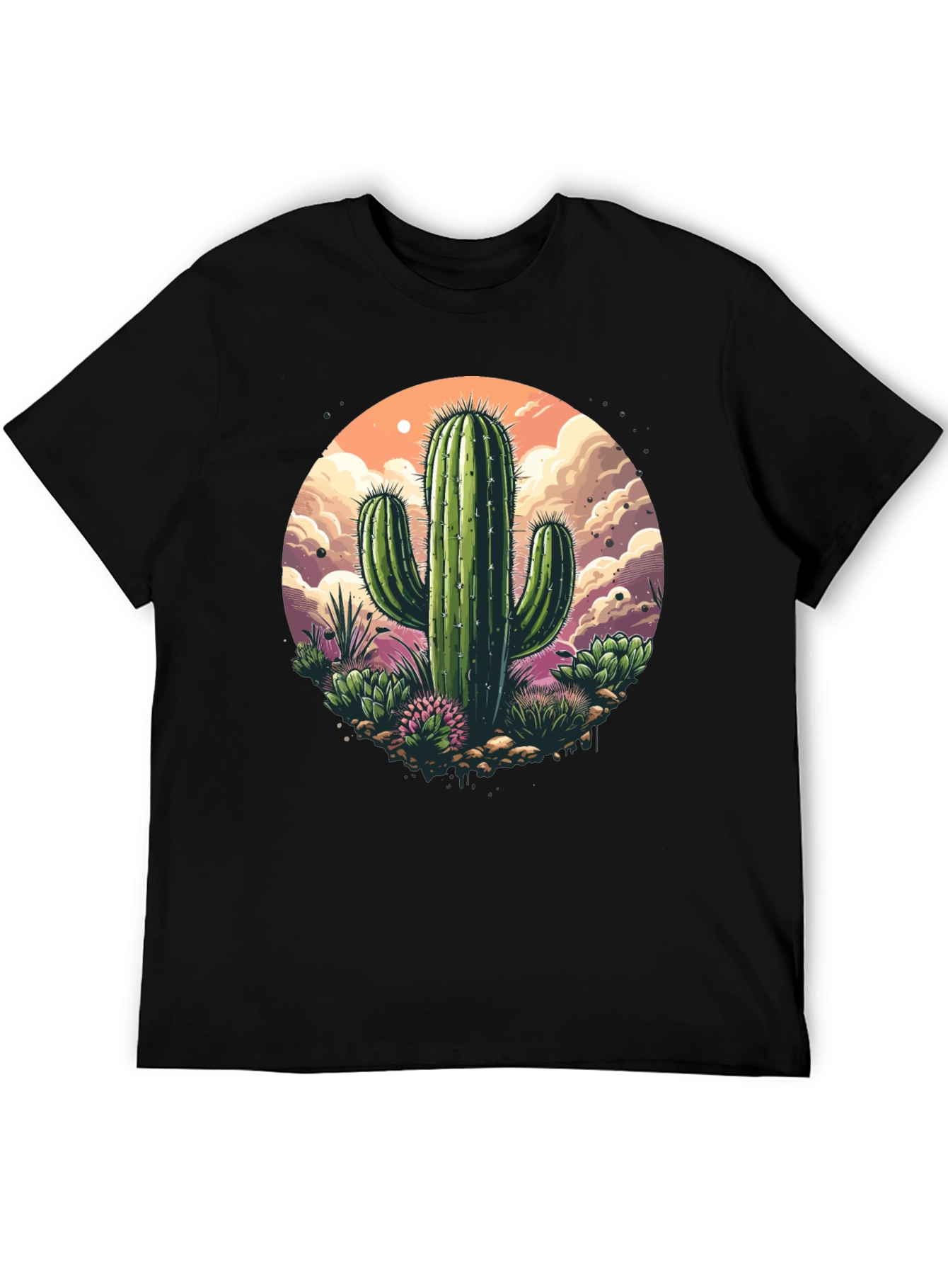 Black Cactus Graphic T-Shirt - Desert Scene view 5