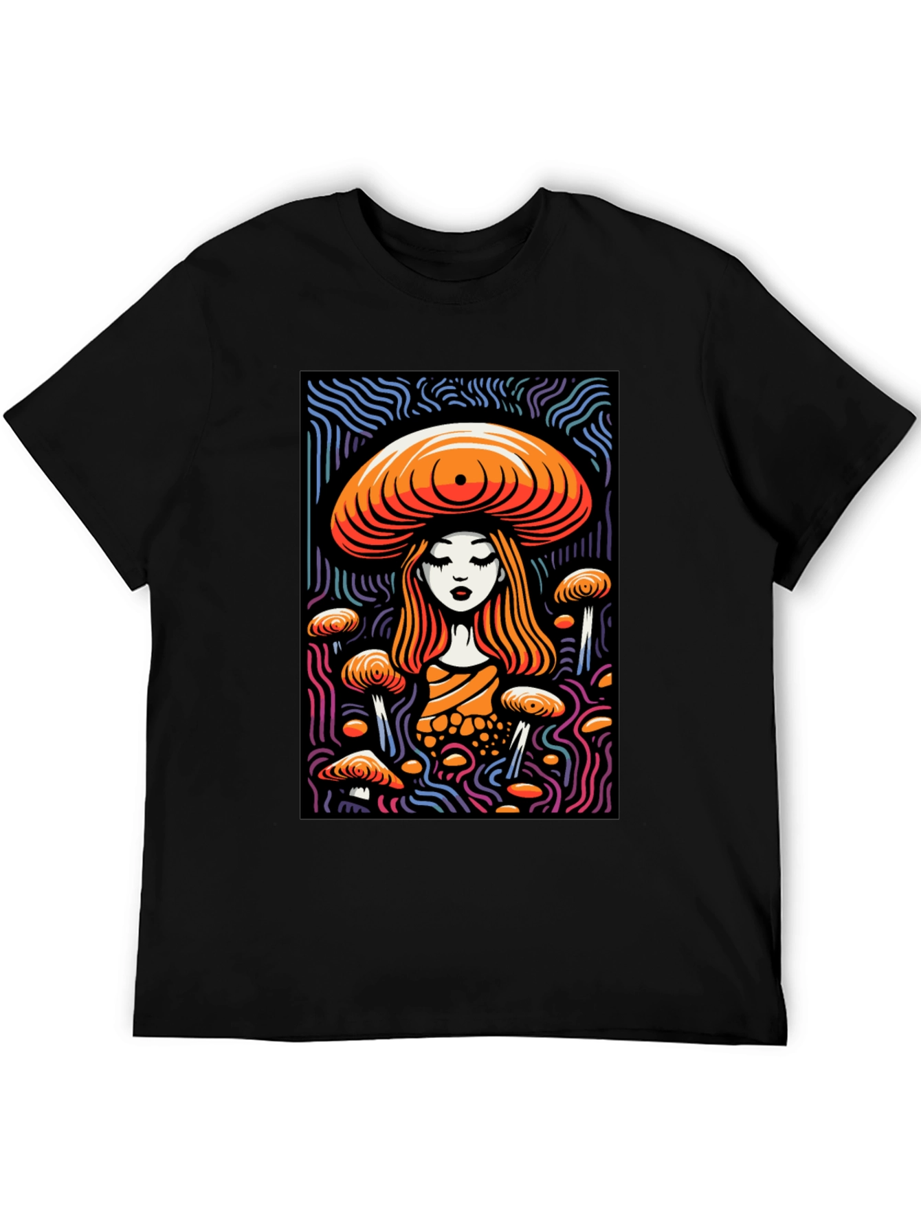 Black Mushroom Maiden Graphic Tee - Black Cotton Blend view 5