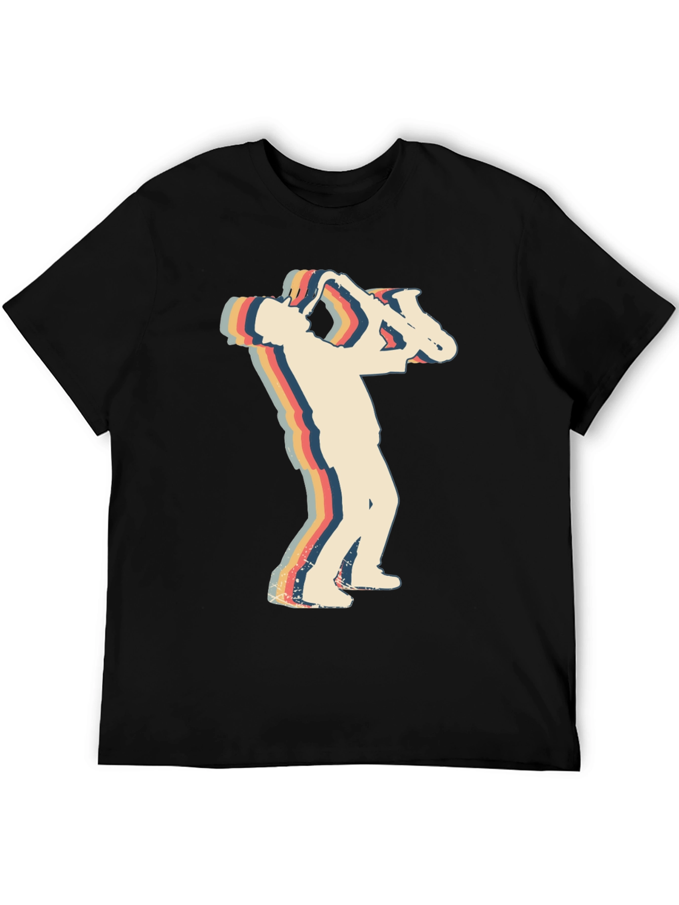 Black Retro Saxophone Player Black T-Shirt view 5