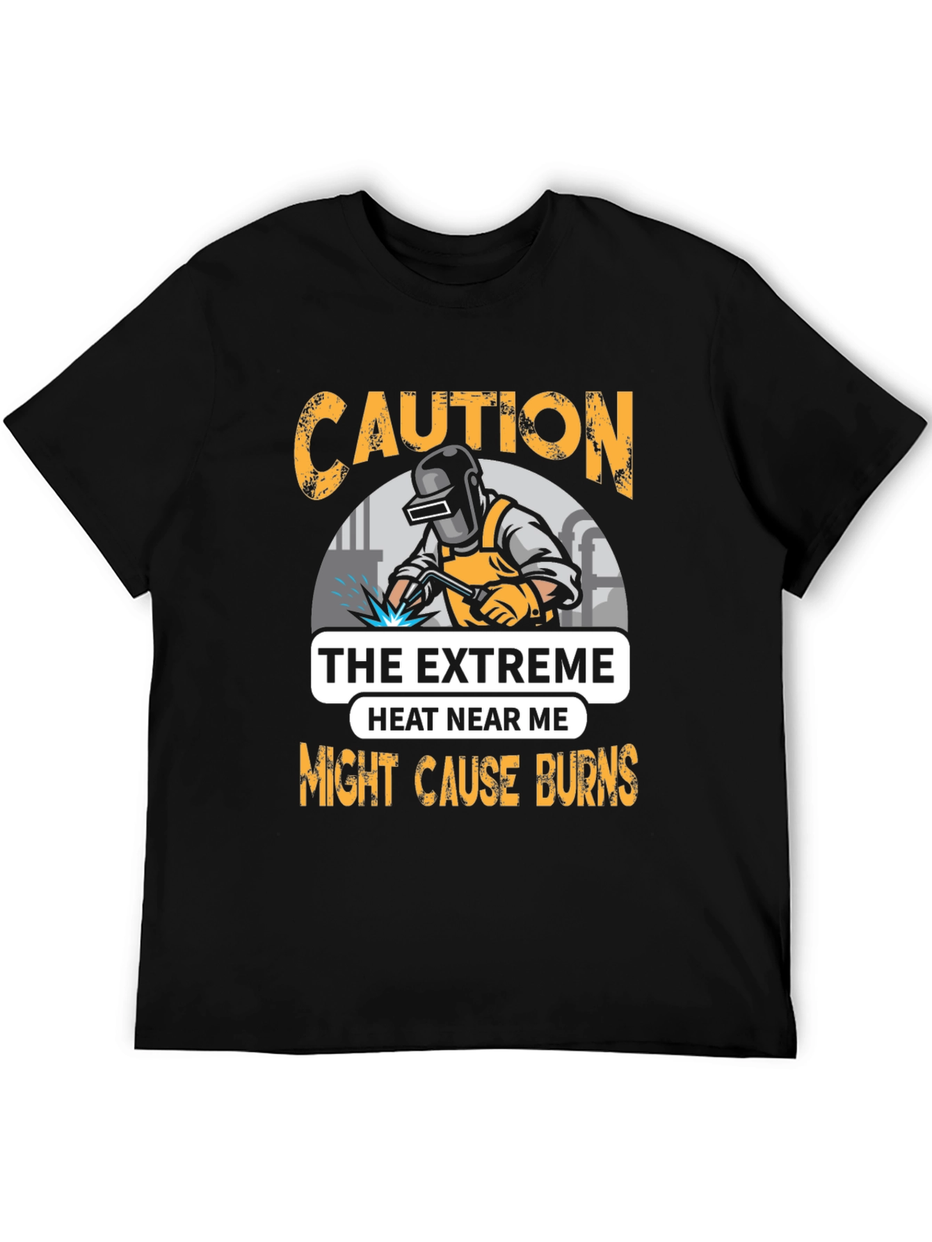 Black Caution Welder T-Shirt: Extreme Heat Burns Risk view 5
