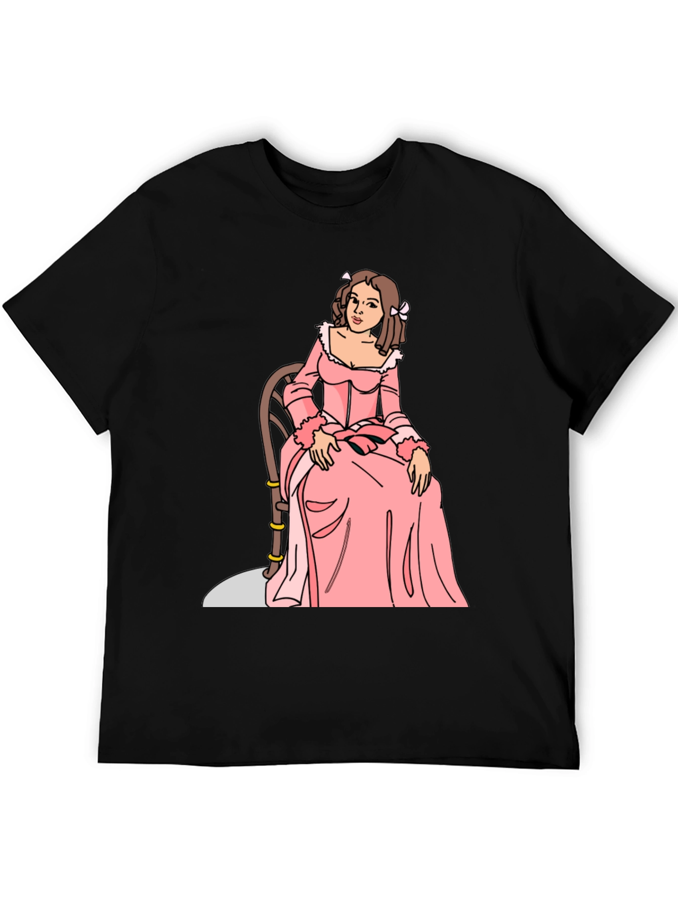 Black Cartoon Woman Pink Dress Black T-Shirt view 5