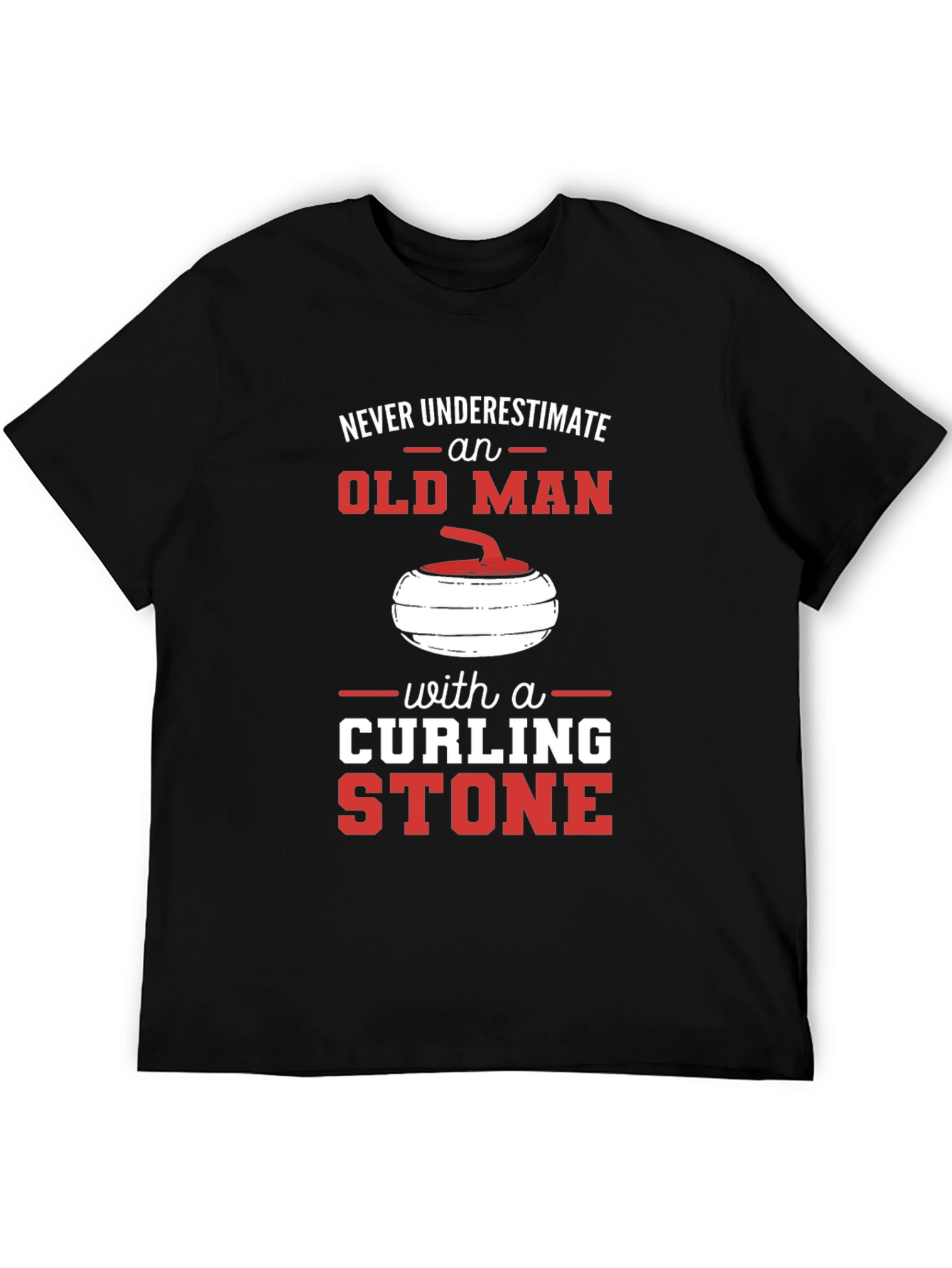 Black Never Underestimate Old Man with Curling Stone T-Shirt view 5