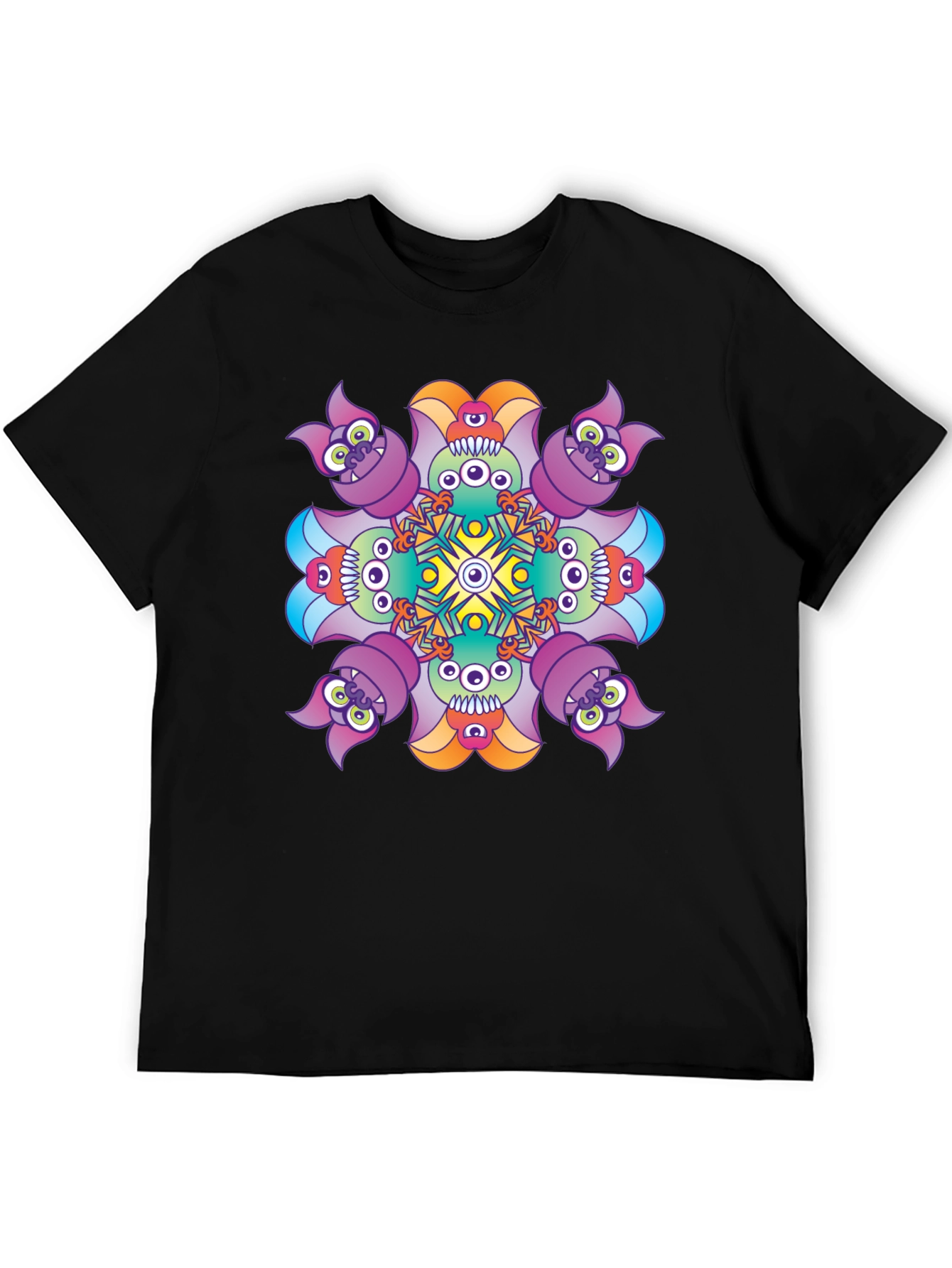 Black Monster Kaleidoscope Graphic Tee - Black Cotton T-Shirt view 5