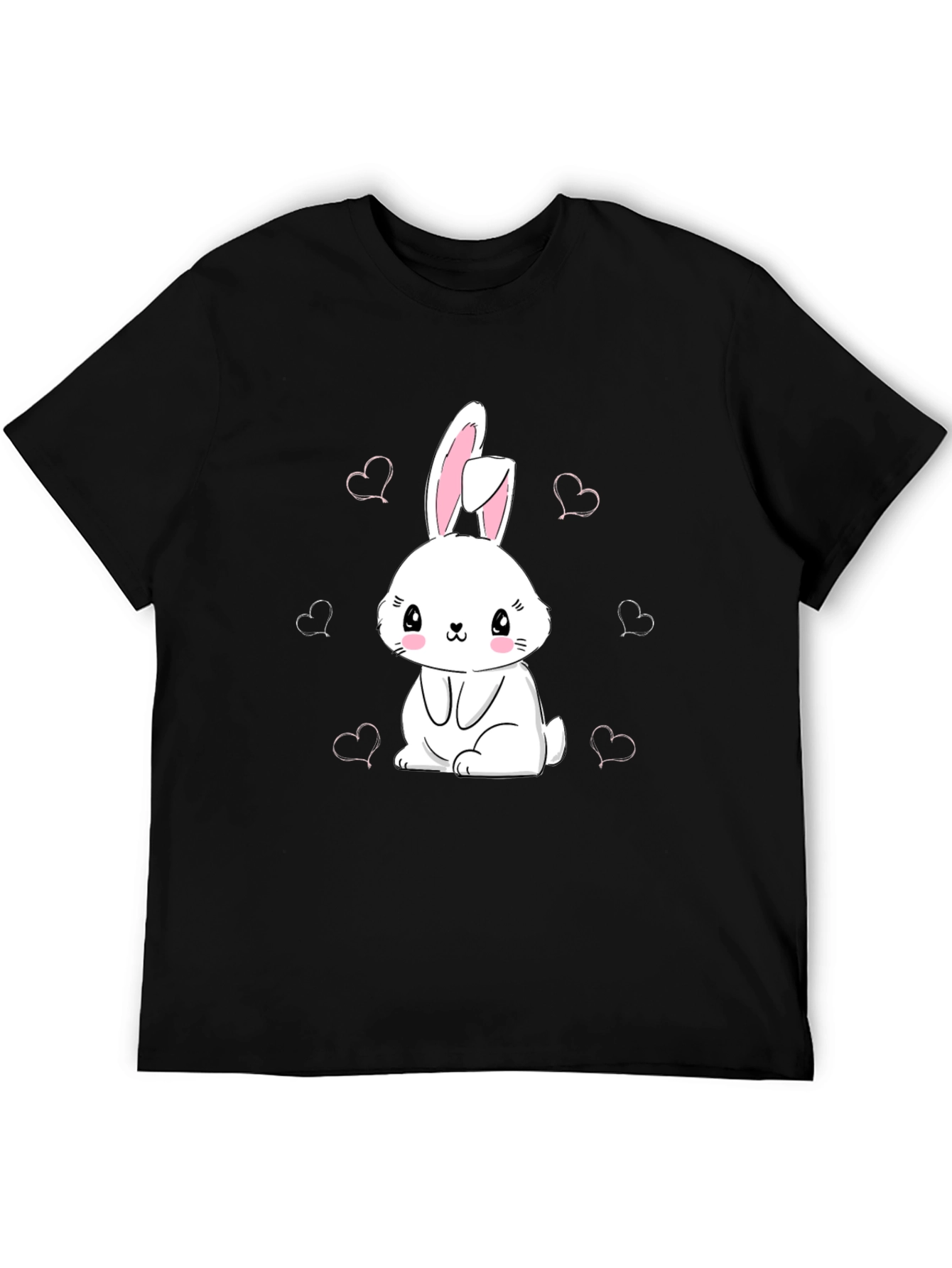 Black Cute Bunny Heart Print Black T-Shirt view 5