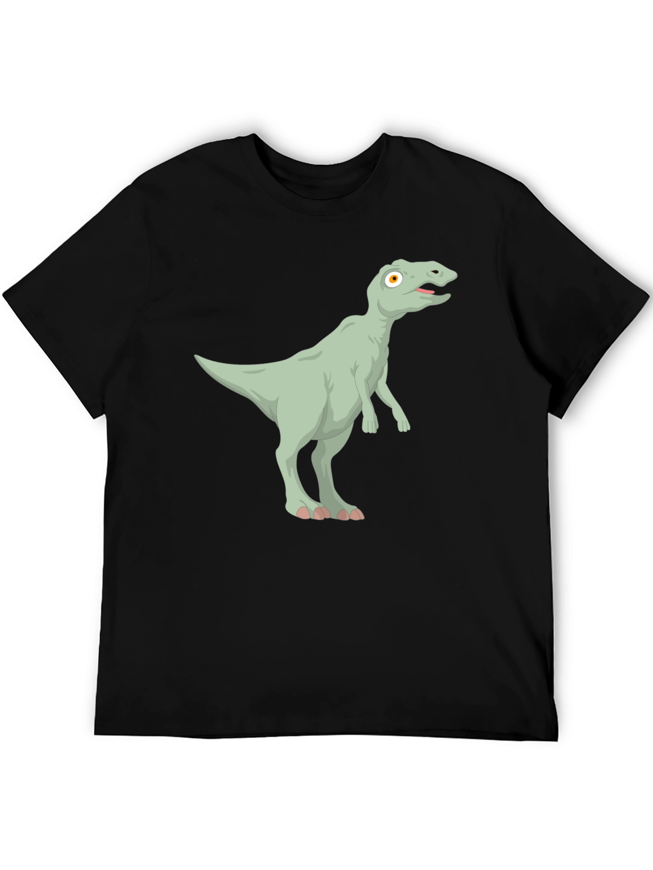 Black Cartoon Dinosaur Graphic Tee - Black Cotton T-Shirt view 5