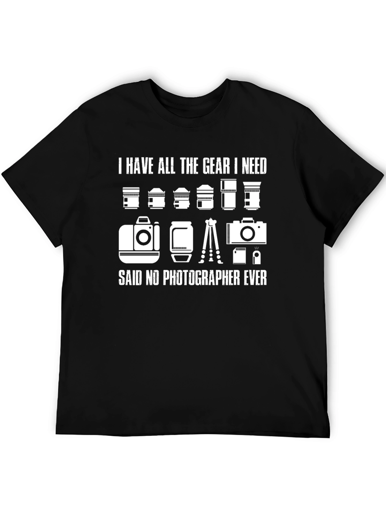 Black Photographer Gear T-Shirt: Never Enough Equipment view 5