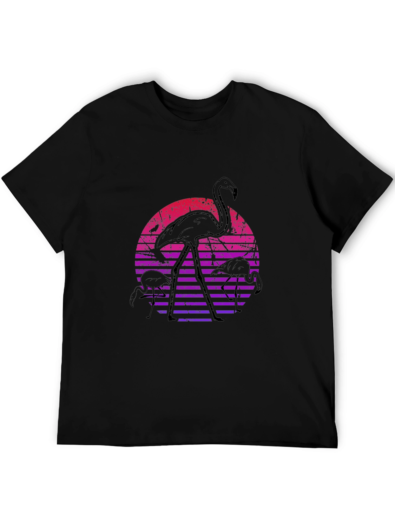 Black Retro Flamingo Sunset Graphic Tee view 5