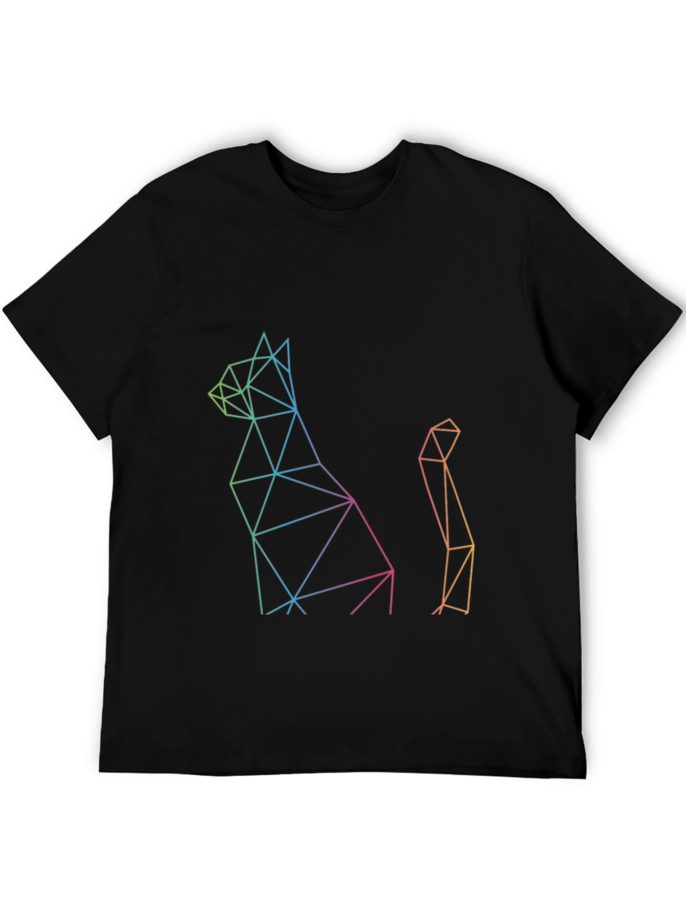 Black Geometric Cat Print Black T-Shirt view 5