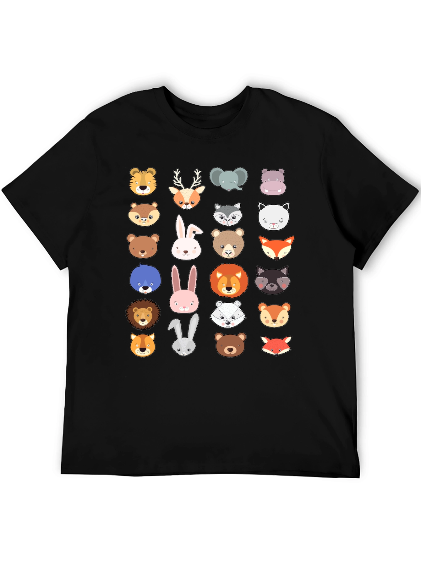 Black Animal Faces Graphic Print Crew Neck T-Shirt view 5