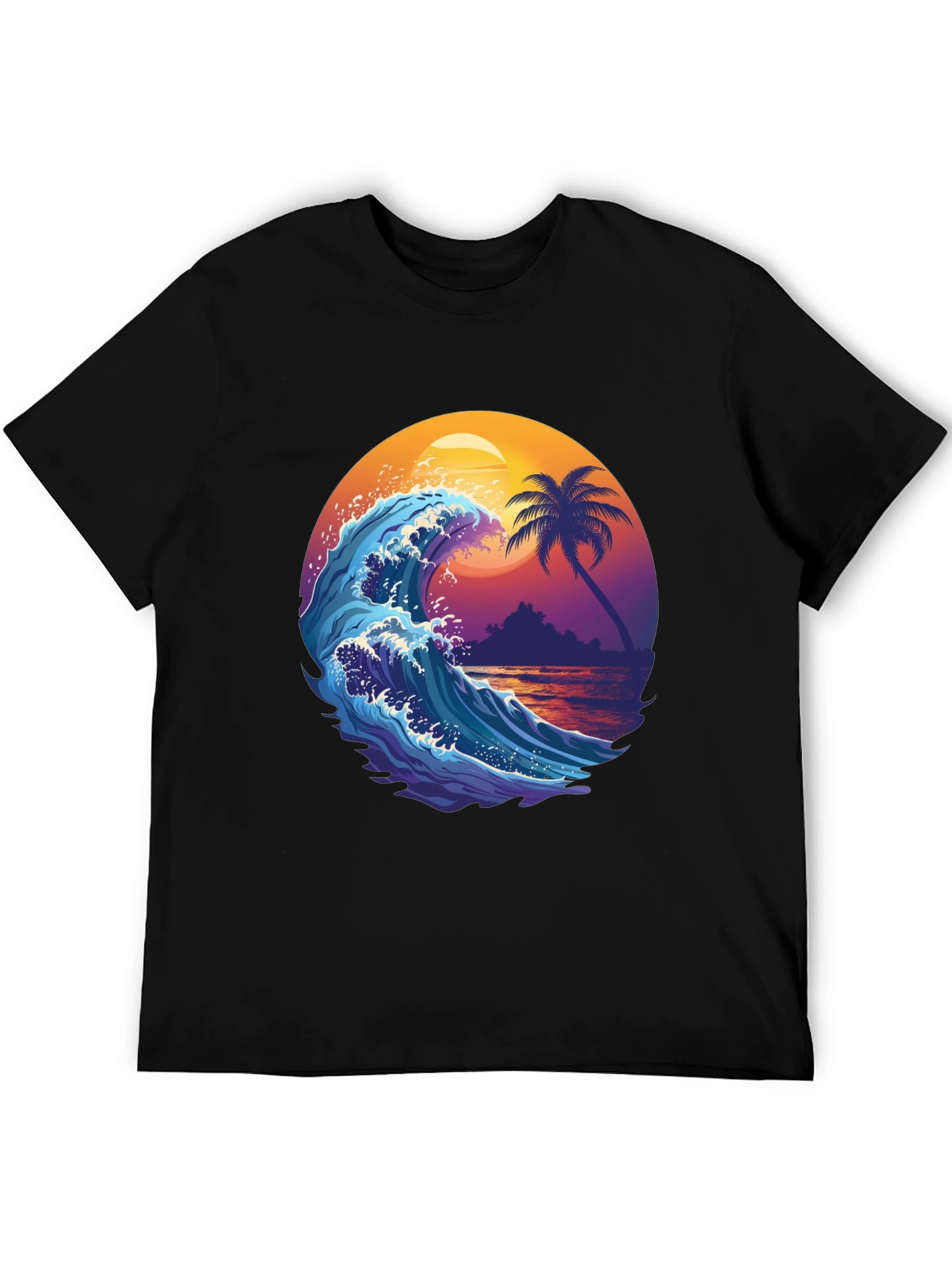 Black Wave & Palm Tree Graphic Tee - Tropical Summer Vibes! view 5