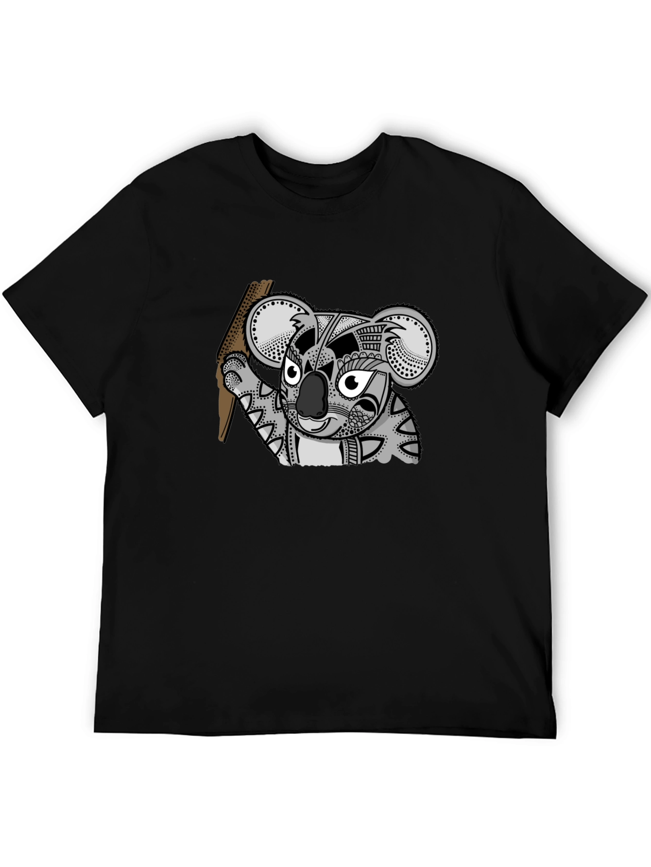 Black Koala Tribal Art Men's Black T-Shirt view 5