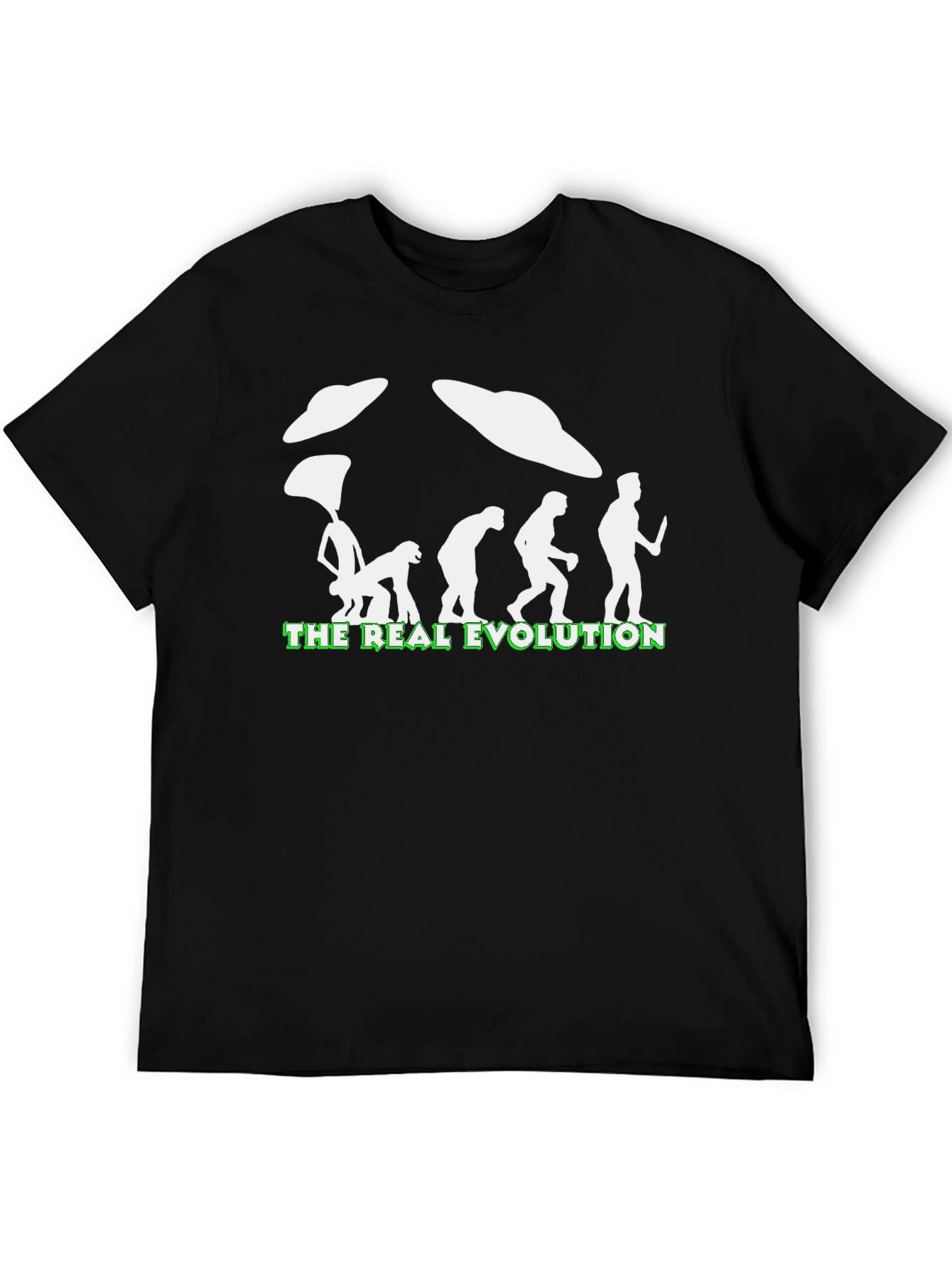 Black The Real Evolution UFO T-Shirt - Funny Graphic Tee view 5