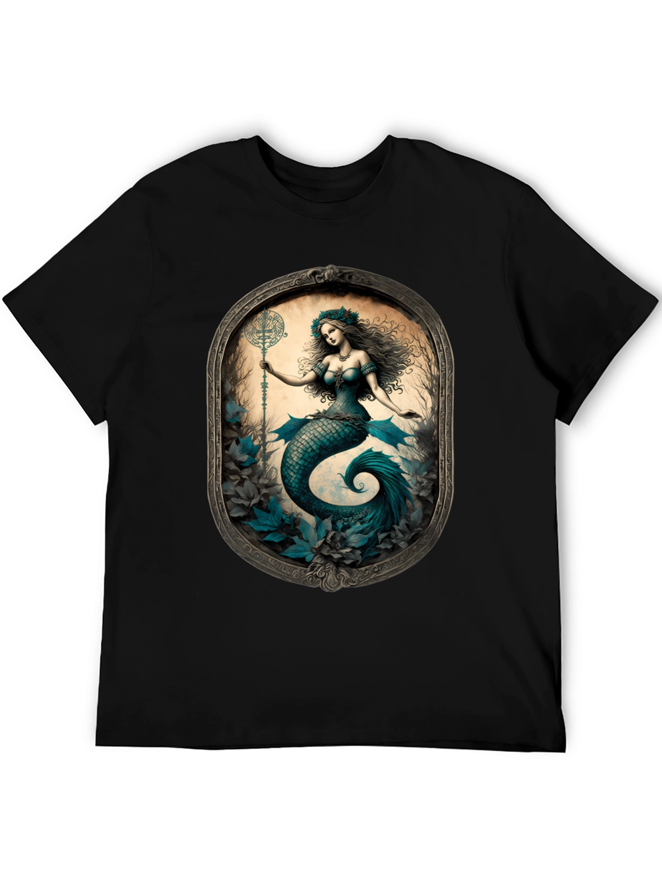 Black Mermaid Graphic Tee - Fantasy Art T-Shirt view 5