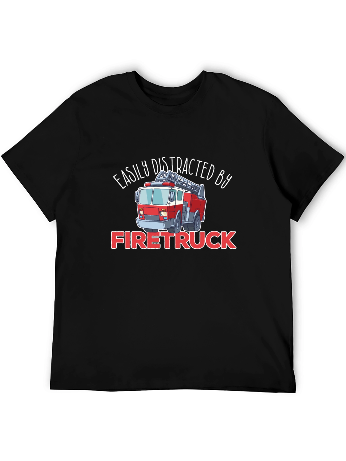 Black Easily Distracted By Firetruck T-Shirt view 5