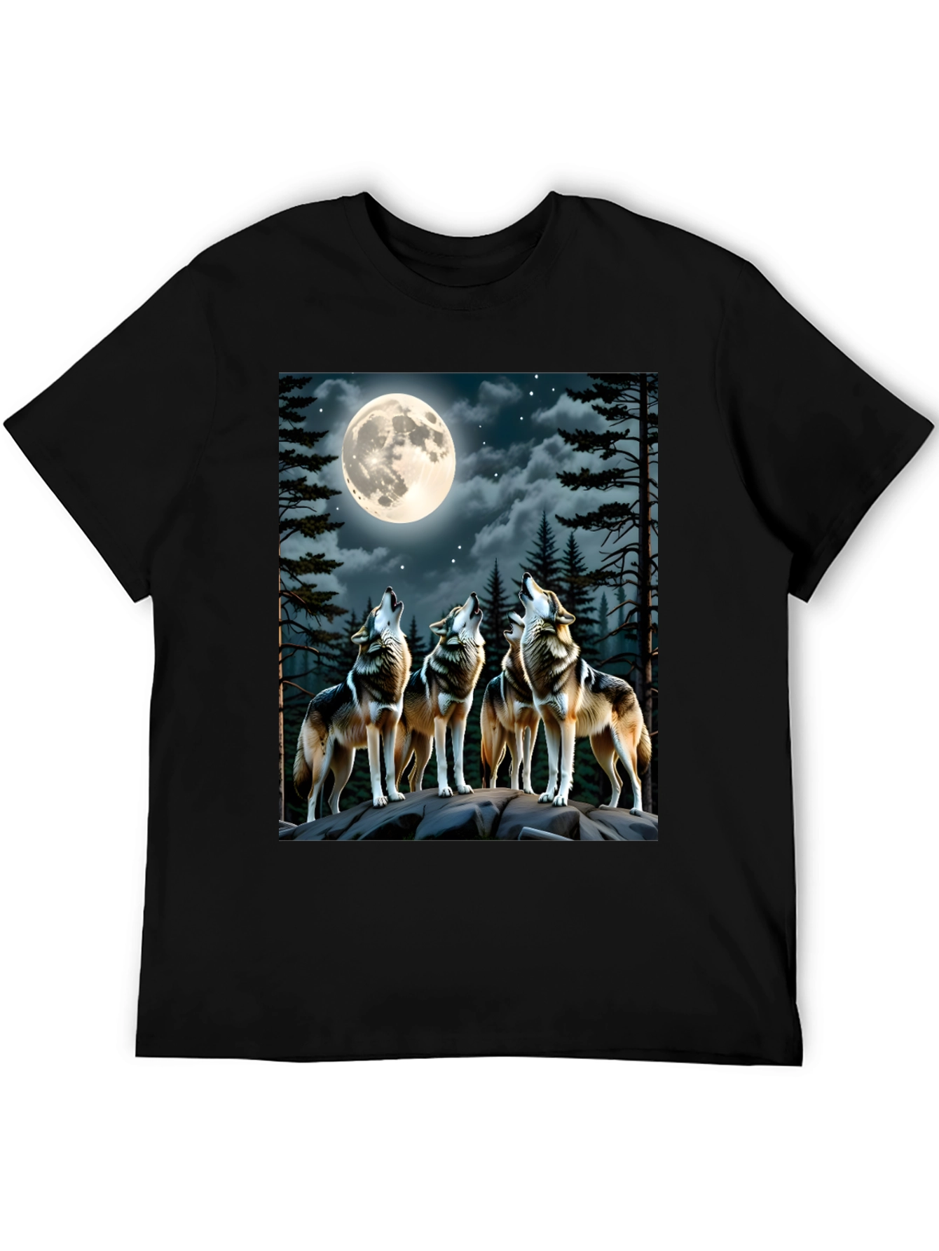 Black Wolf Pack Moon Graphic T-Shirt view 5