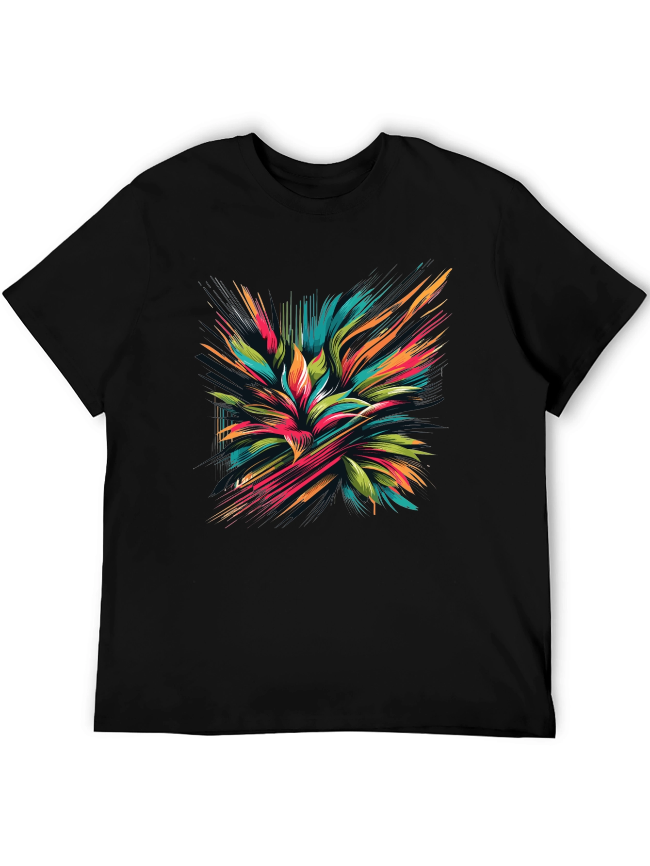 Black Abstract Floral Graphic Black T-Shirt view 5