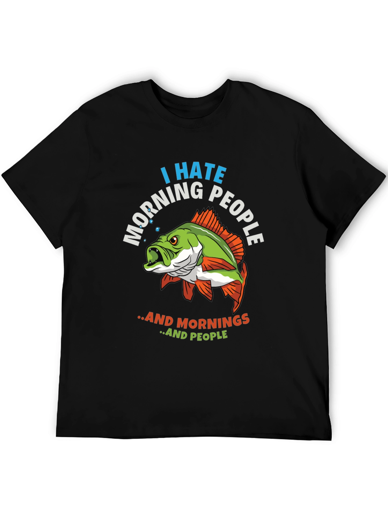 Black I Hate Morning People Fish Graphic T-Shirt view 5