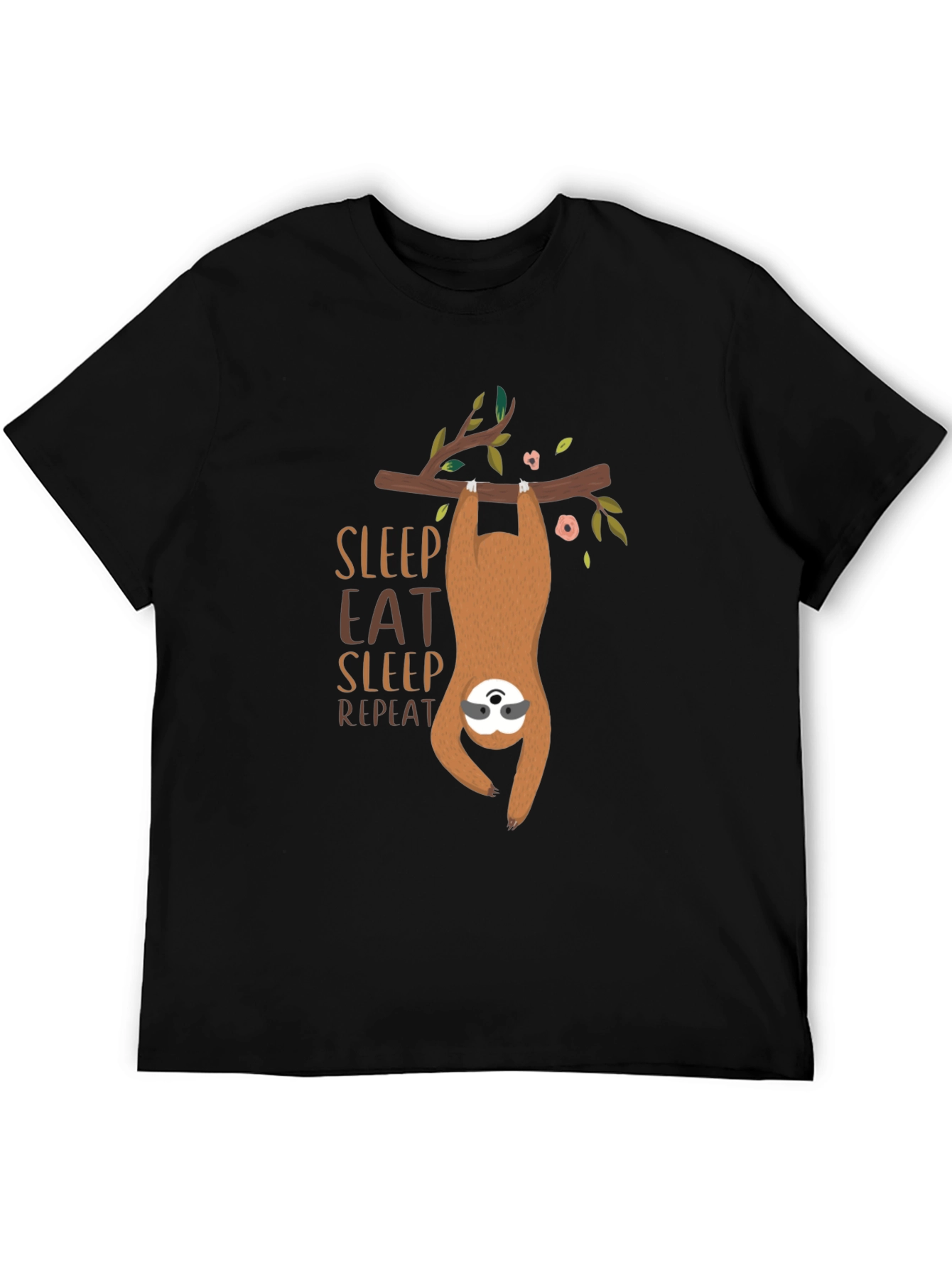 Black Sloth Sleep Eat Repeat Graphic T-Shirt view 5