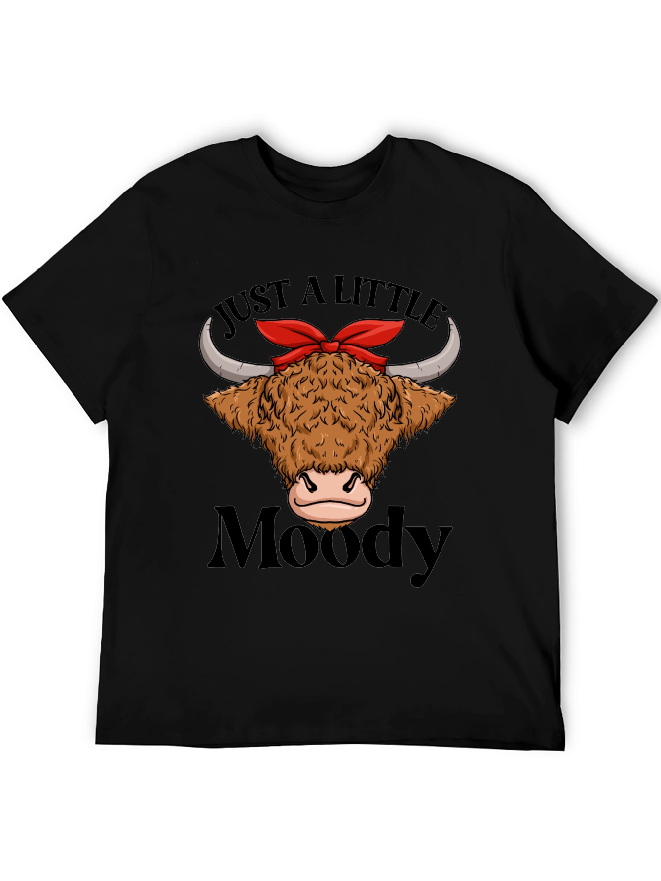 Black Moody Highland Cow T-Shirt Funny Graphic Tee view 5