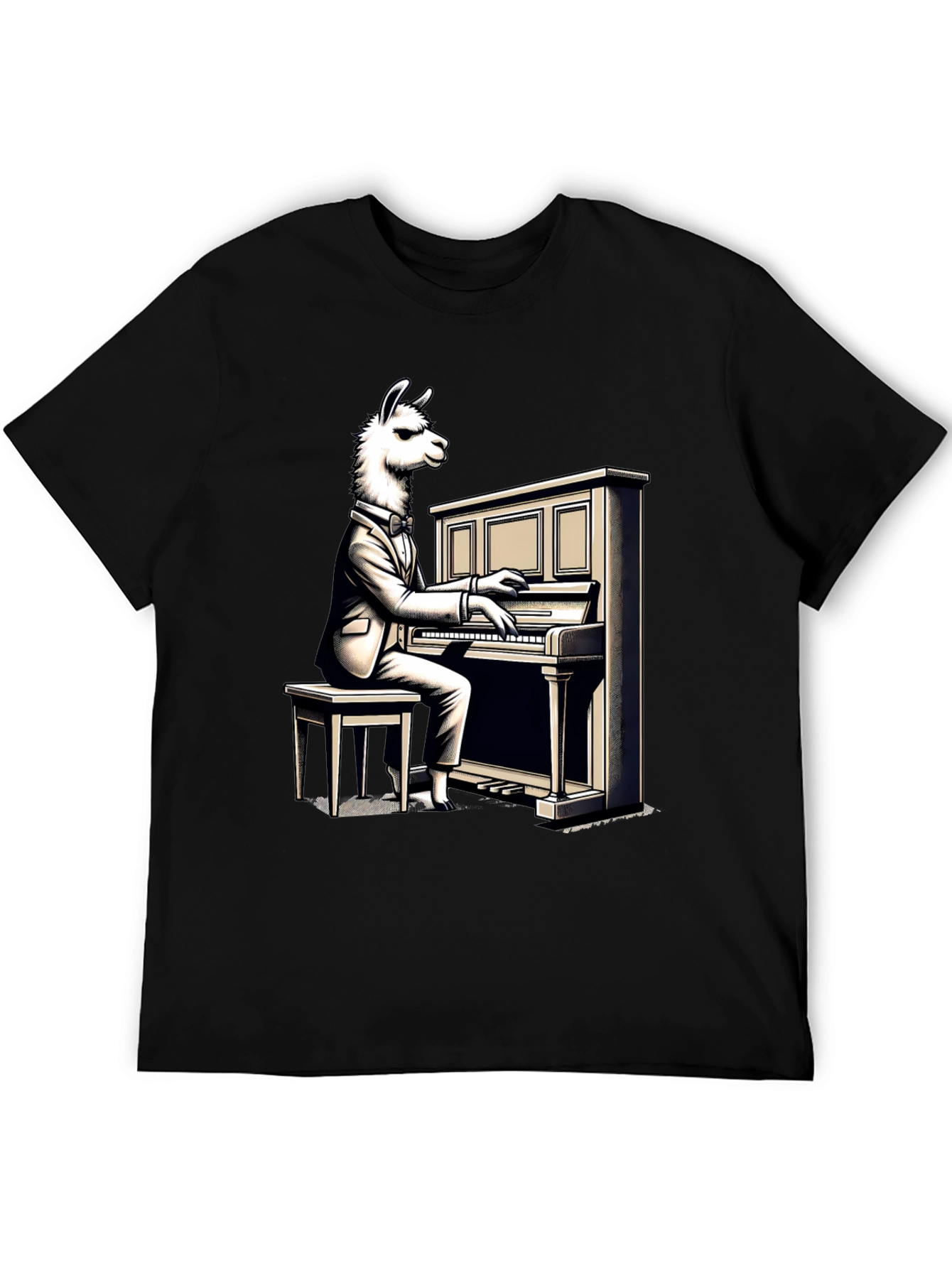 Black Llama Pianist Graphic Tee - Unique Animal Art Shirt view 5