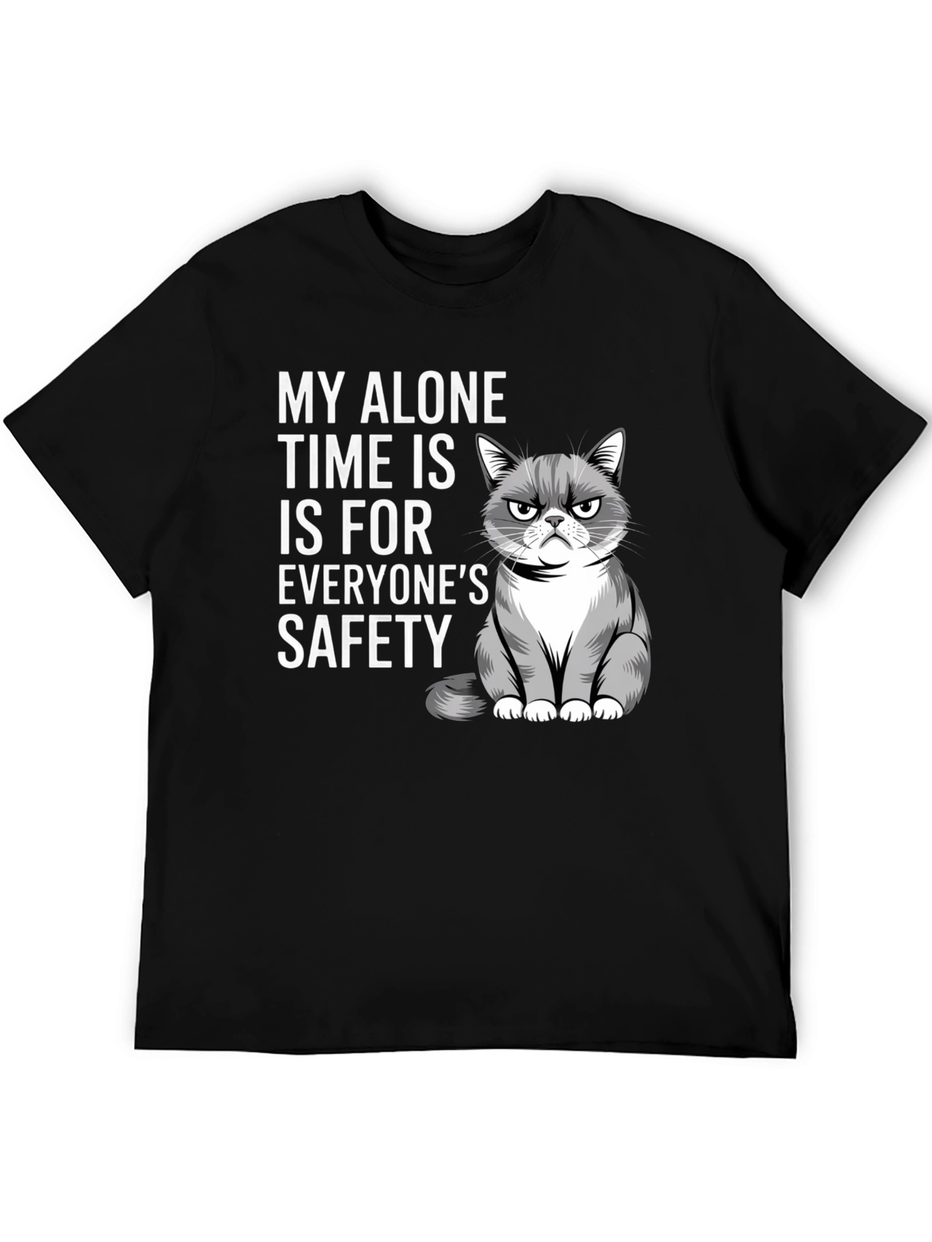 Black Grumpy Cat Alone Time Safety Graphic Tee view 5