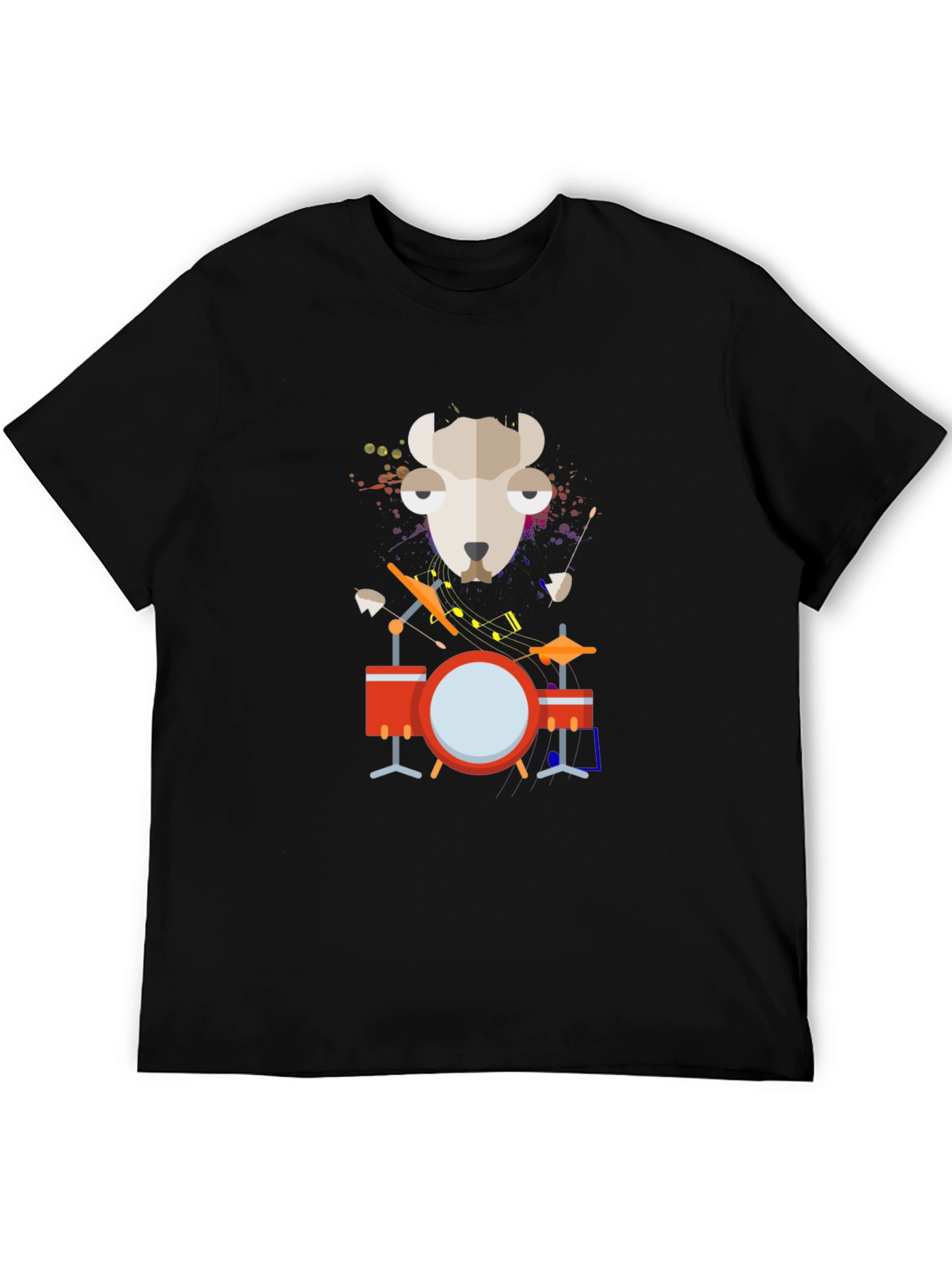 Black Drummer Dog Graphic Black T-Shirt view 5