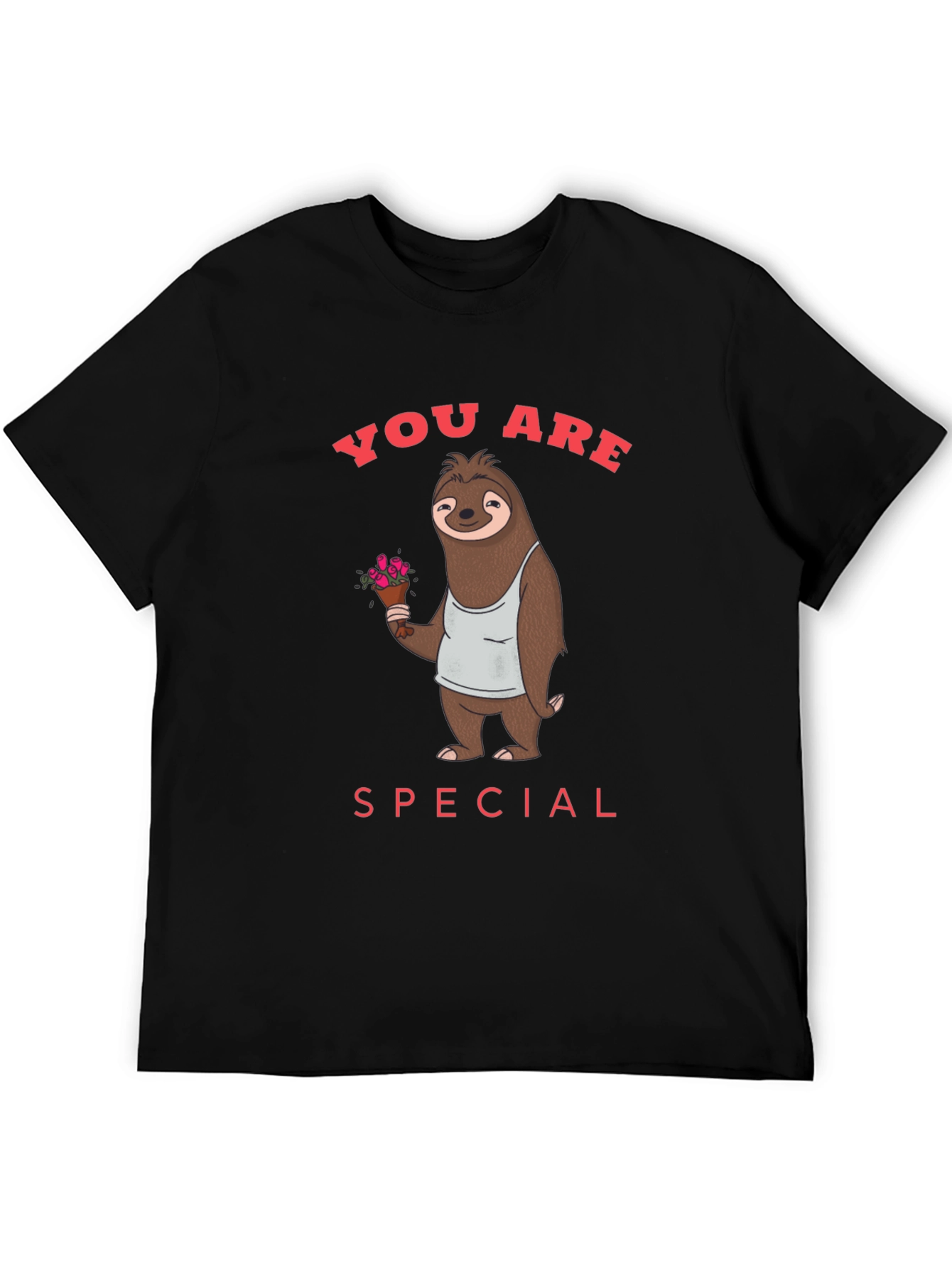 Black Cute Sloth with Flowers Graphic T-Shirt view 5