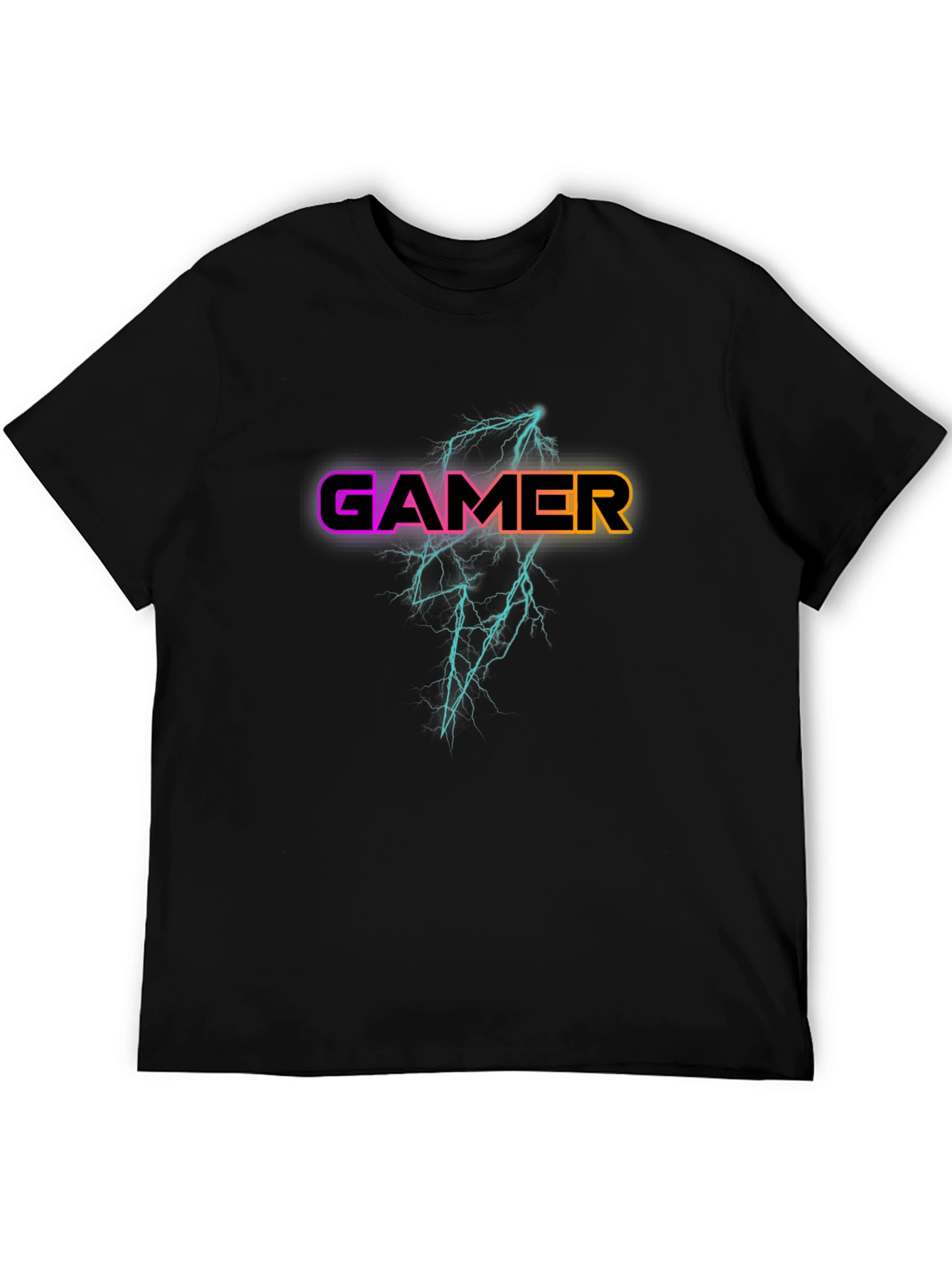 Black Gamer Lightning Bolt Graphic Black T-Shirt view 5