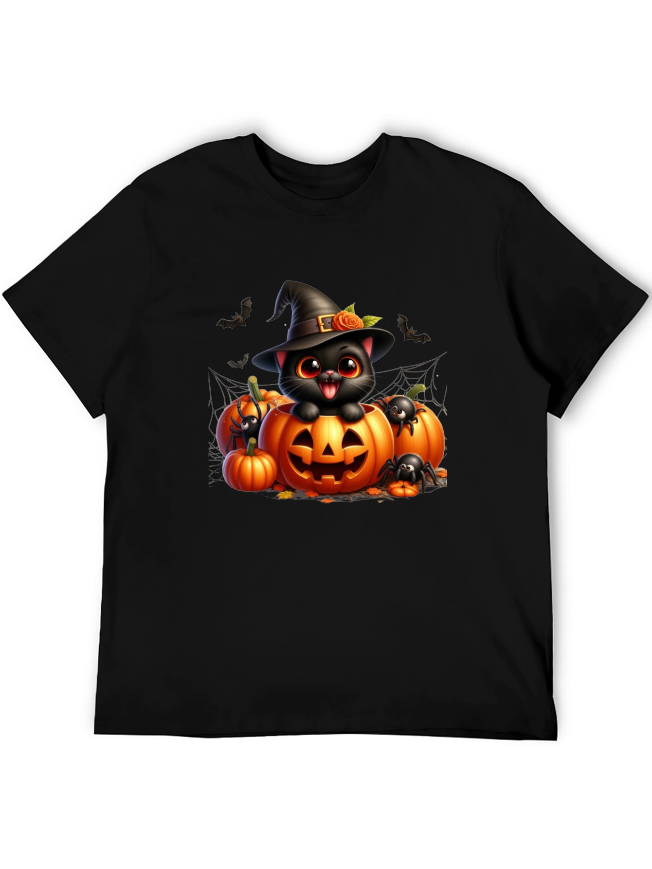Black Halloween Cat Pumpkin Graphic Tee view 5