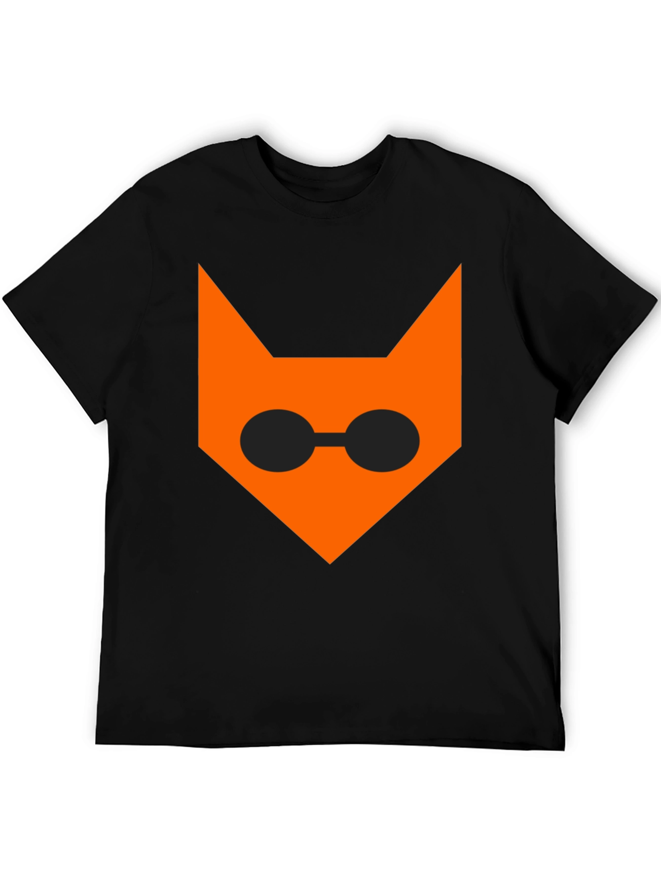 Black Cool Cat Face T-Shirt - Black Cotton Tee view 5
