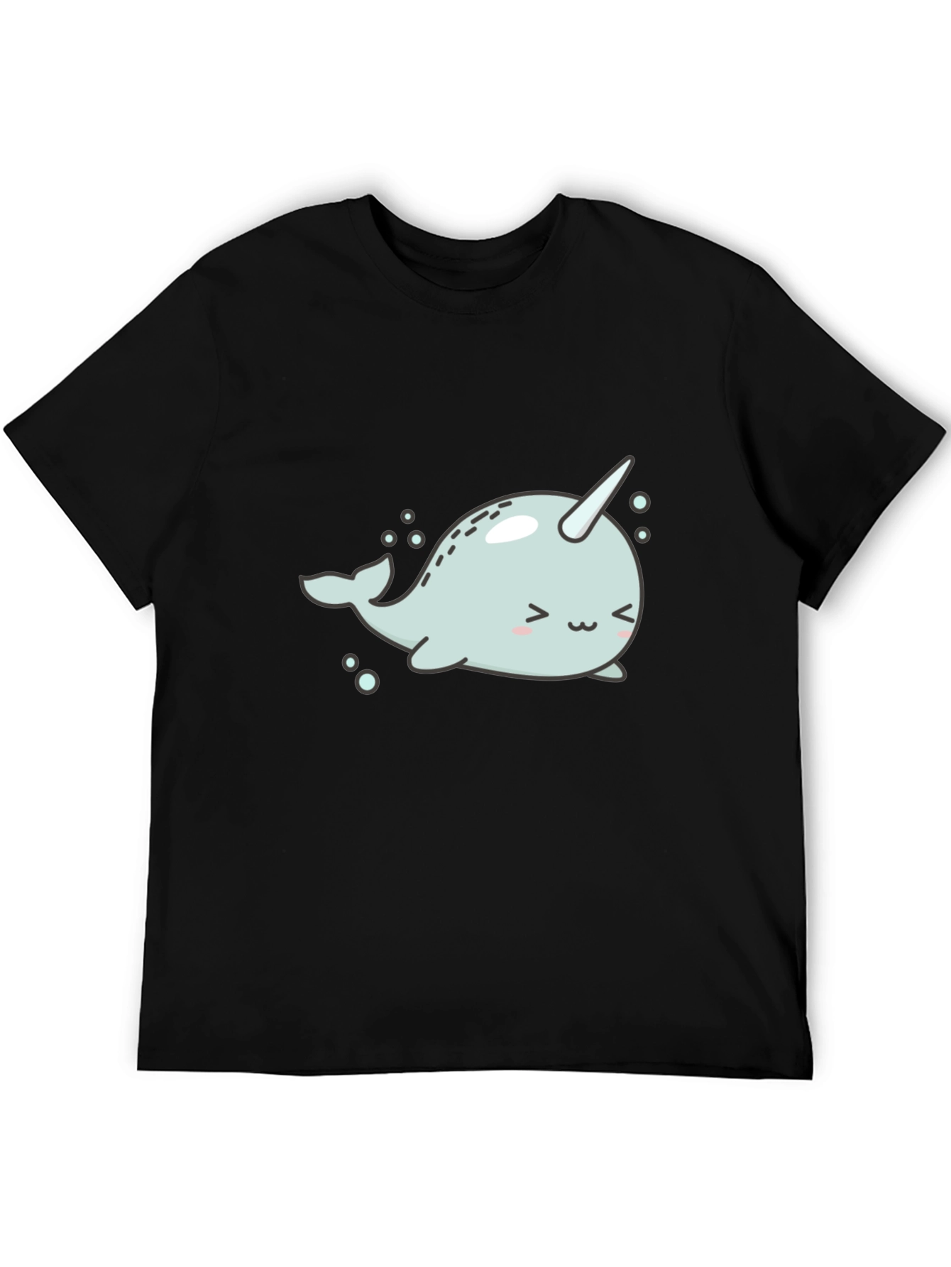 Black Cute Narwhal Graphic Tee - Black Cotton T-Shirt view 5