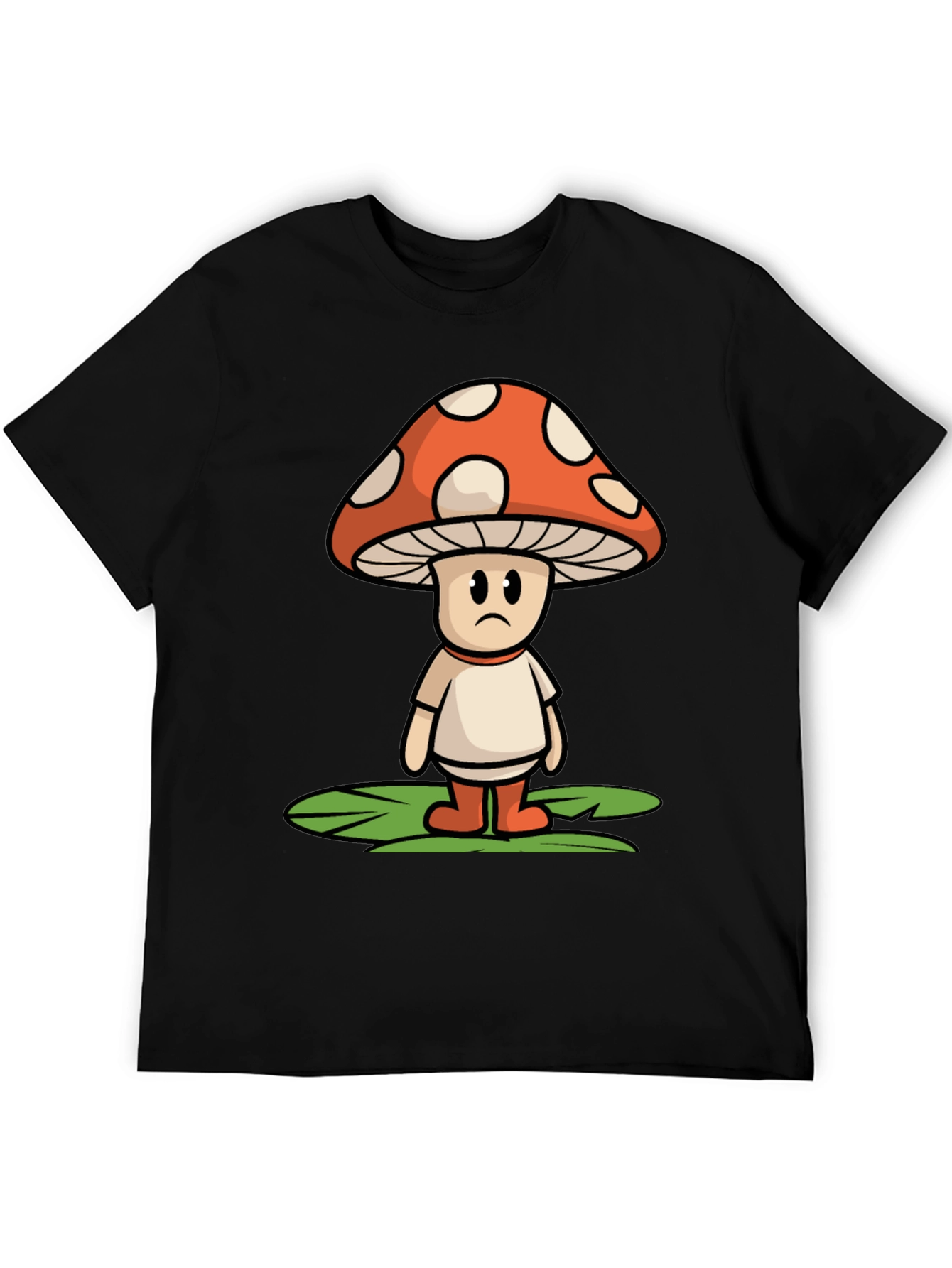 Black Sad Mushroom Graphic Tee - Funky Black T-Shirt view 5