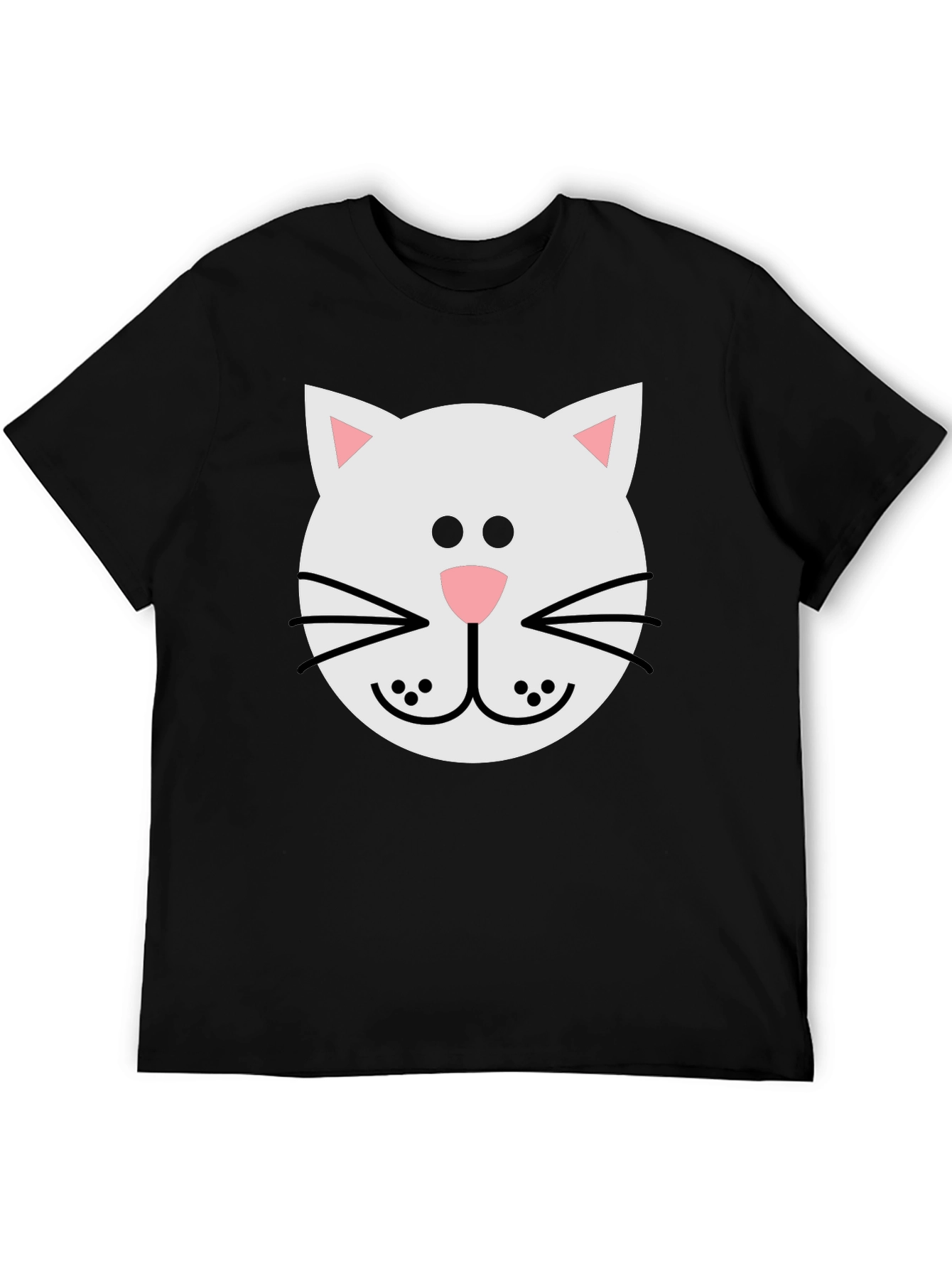 Black Cute Cat Face Graphic Tee - Soft Cotton Blend T-Shirt view 5