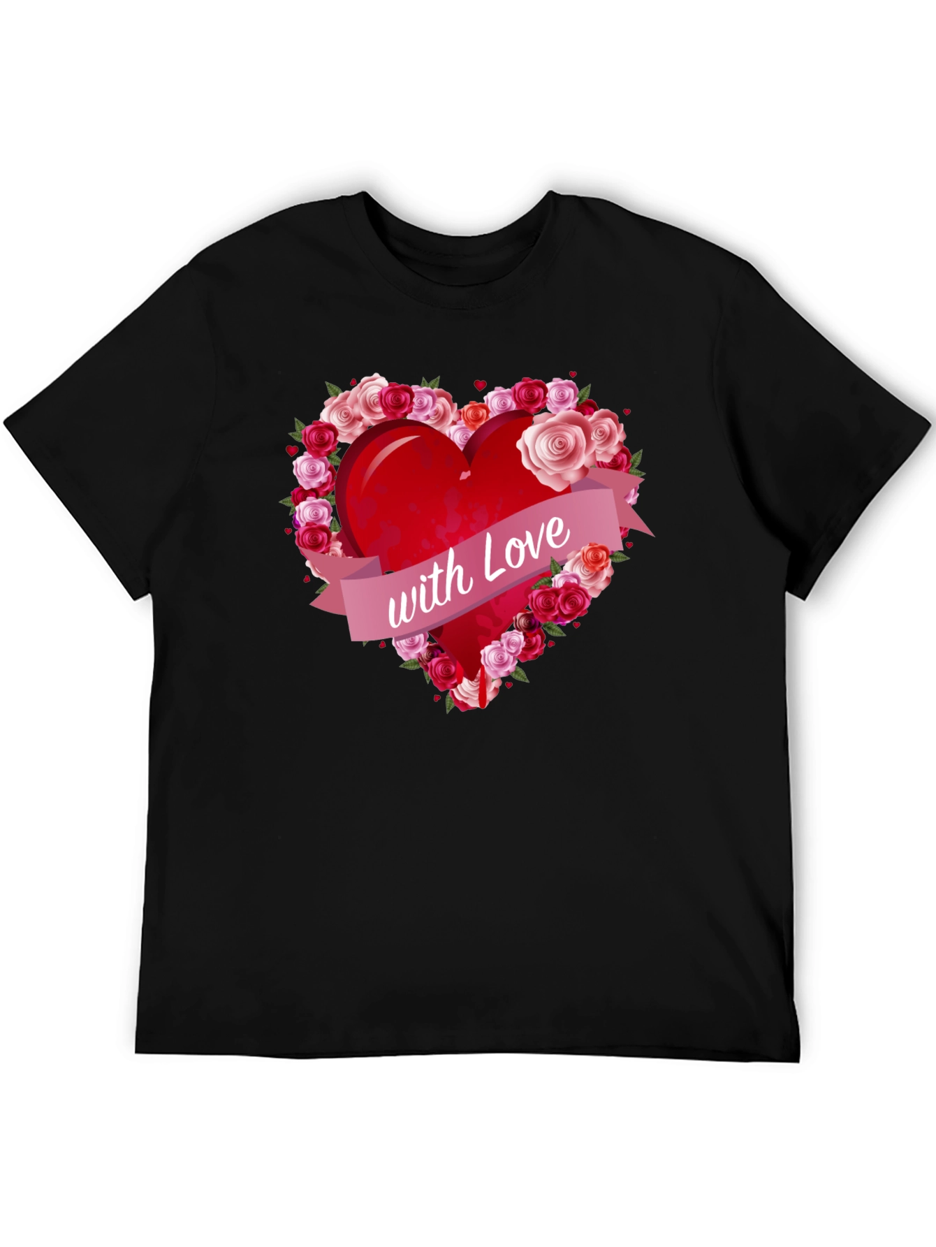 Black Heart with Roses Graphic Tee - Love Design T-Shirt view 5
