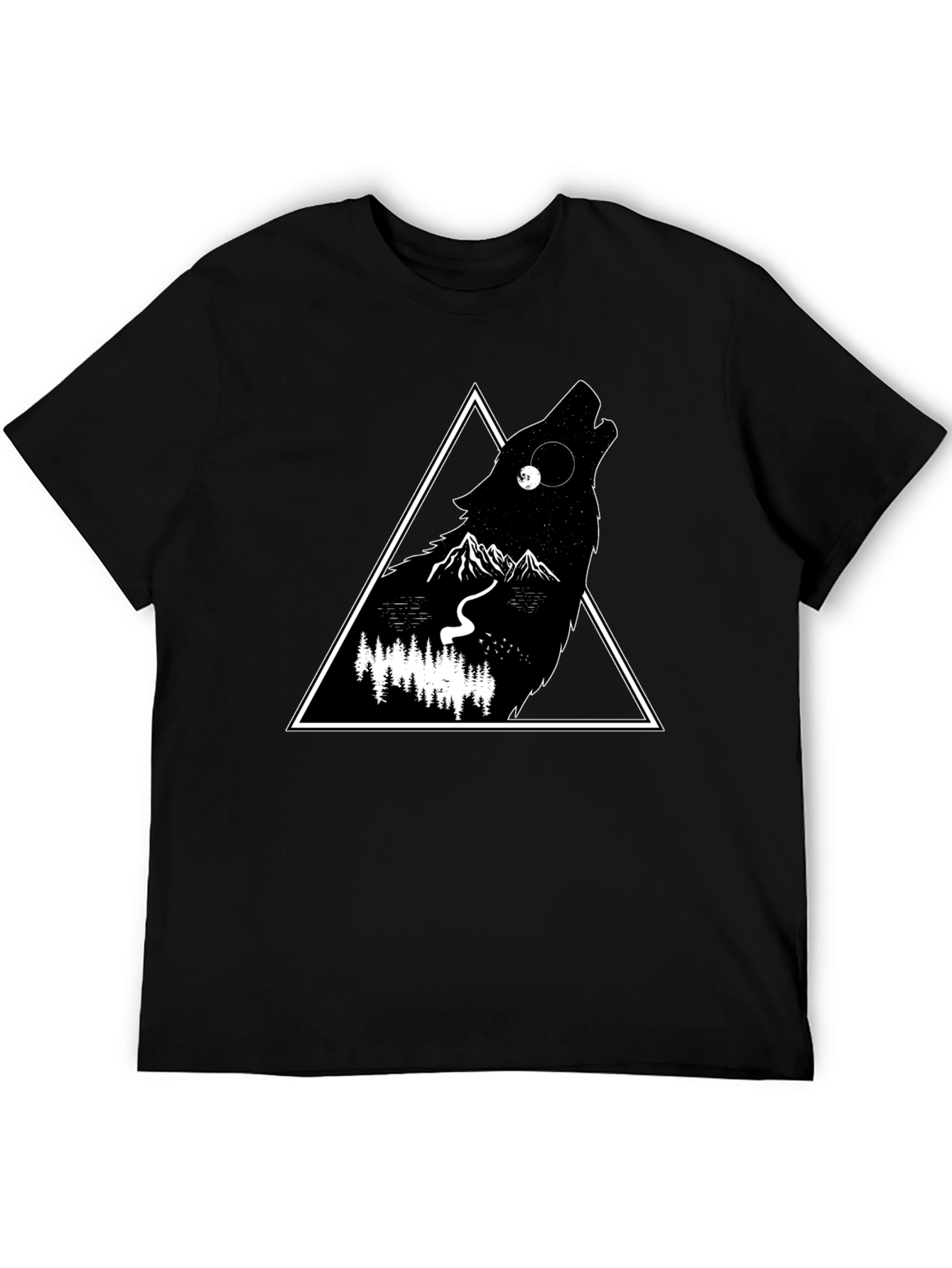 Black Wolf Triangle Graphic Black T-Shirt view 5