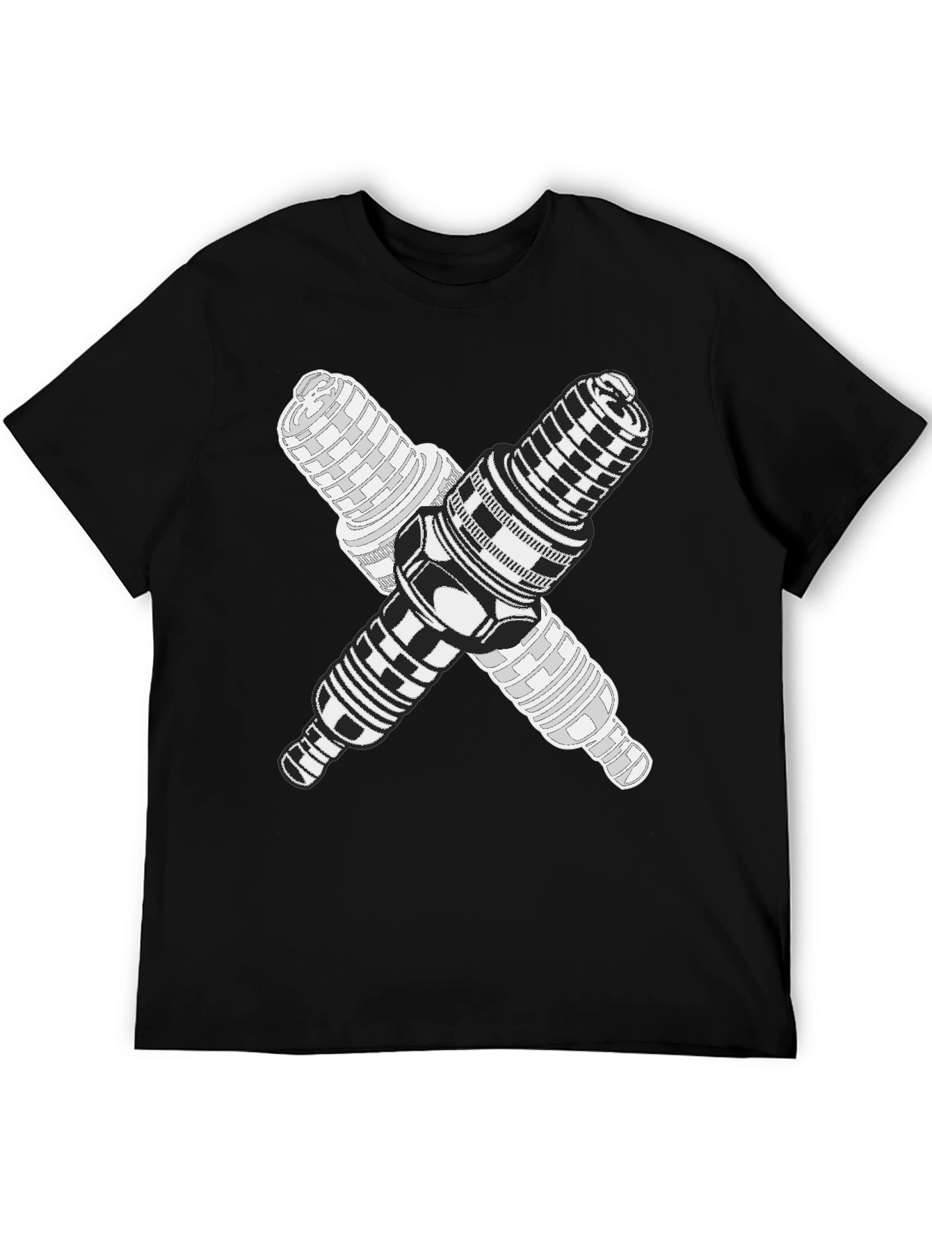 Black Crossed Spark Plugs Graphic Tee - Black Cotton Blend view 5