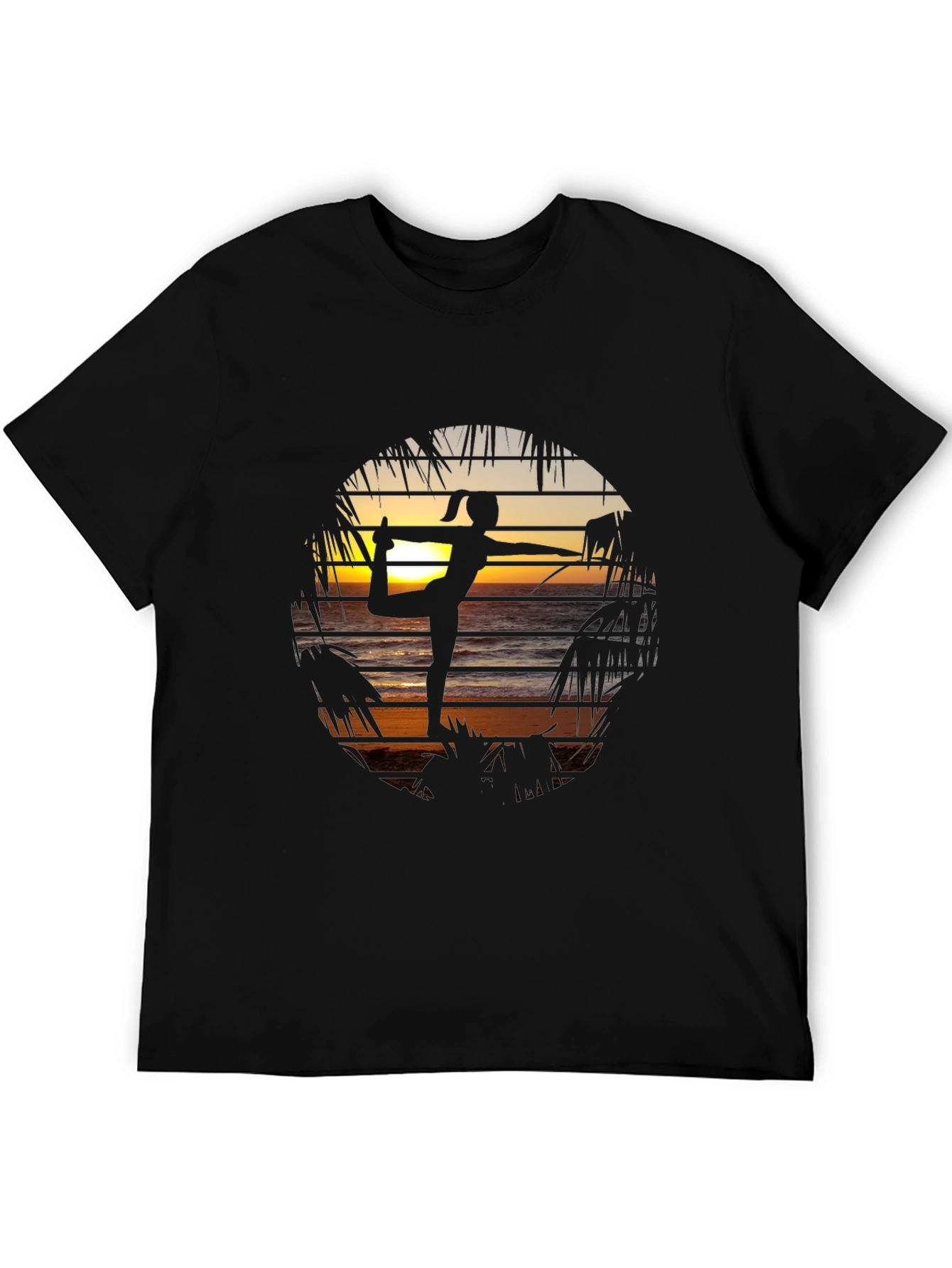 Black Yoga Sunset Graphic Tee - Zen Beach Vibes T-Shirt view 5
