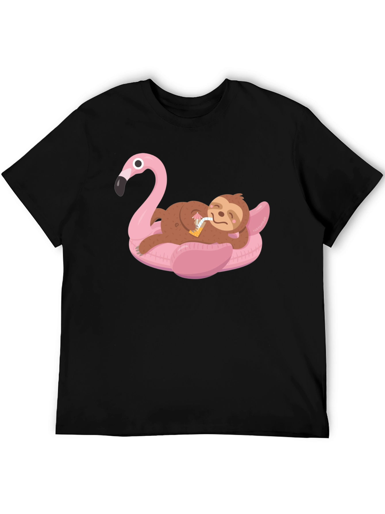 Black Sloth on Flamingo Pool Float Graphic Tee view 5