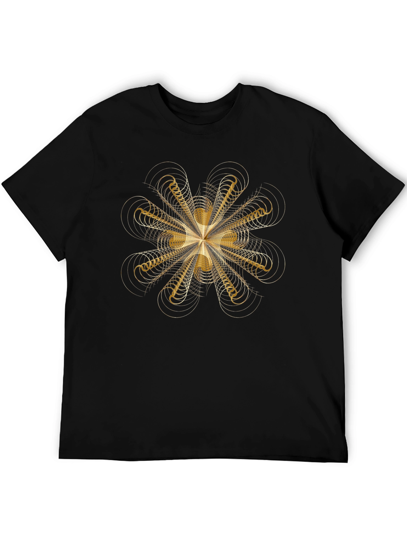 Black Geometric Gold Pattern Black T-Shirt view 5