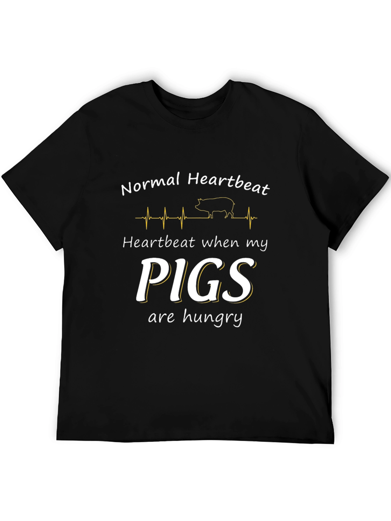 Funny Pig Heartbeat Men's Black T-Shirt - 5