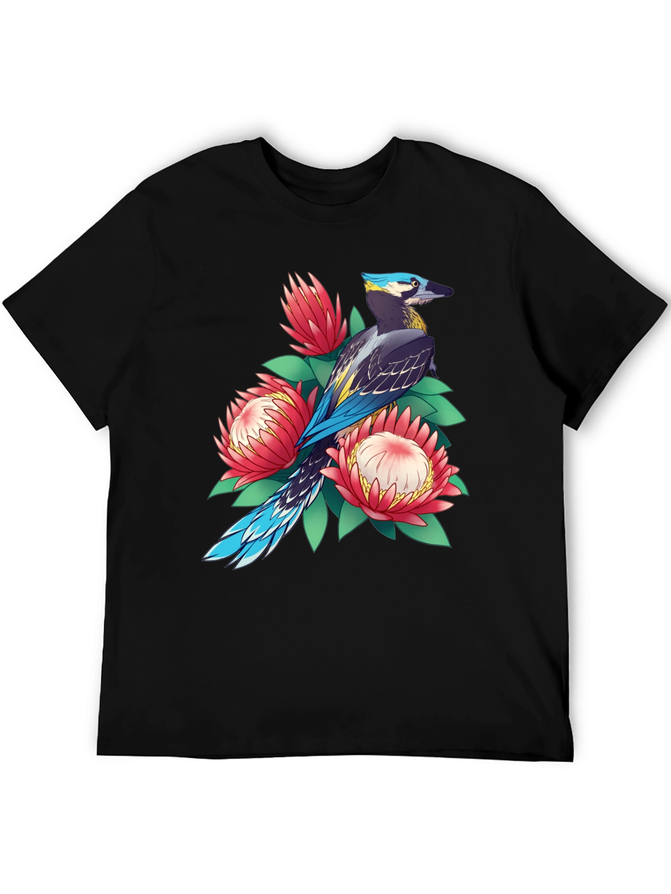 Black Bird & Floral Print T-Shirt - Casual Style view 5