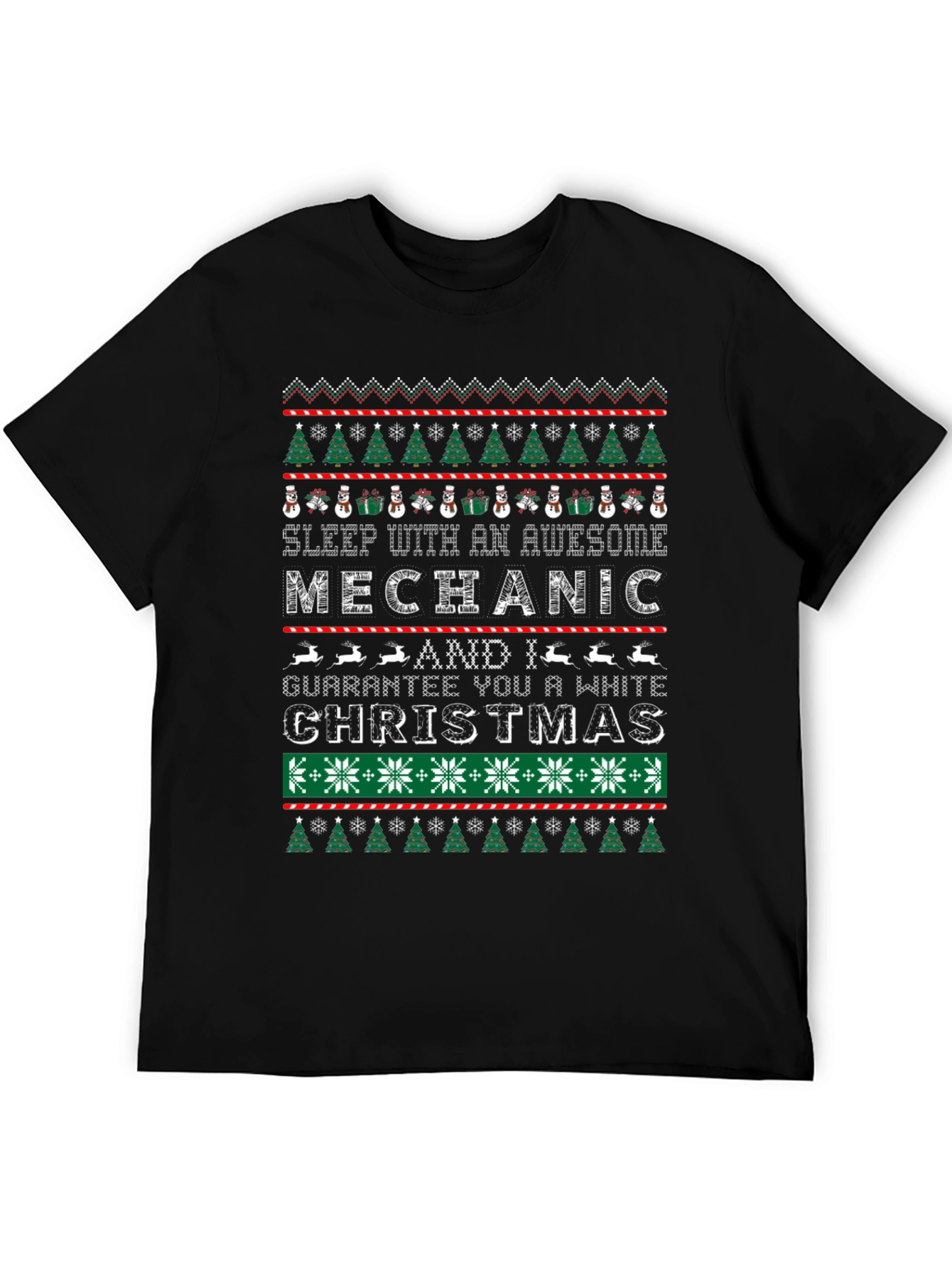 Black Mechanic Christmas Ugly Sweater Style T-Shirt view 5