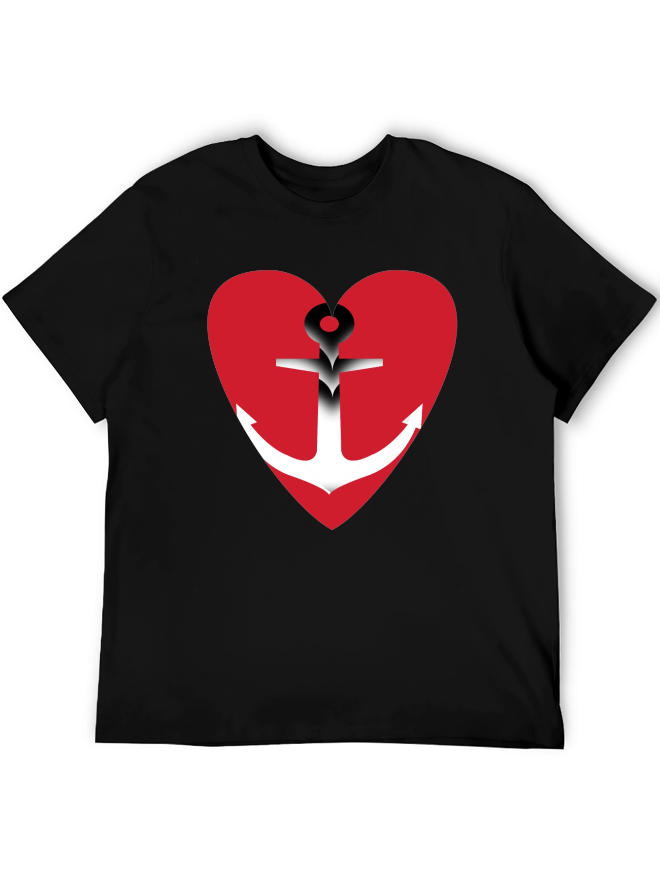 Black Anchor Heart Graphic T-Shirt - Black Cotton Blend view 5