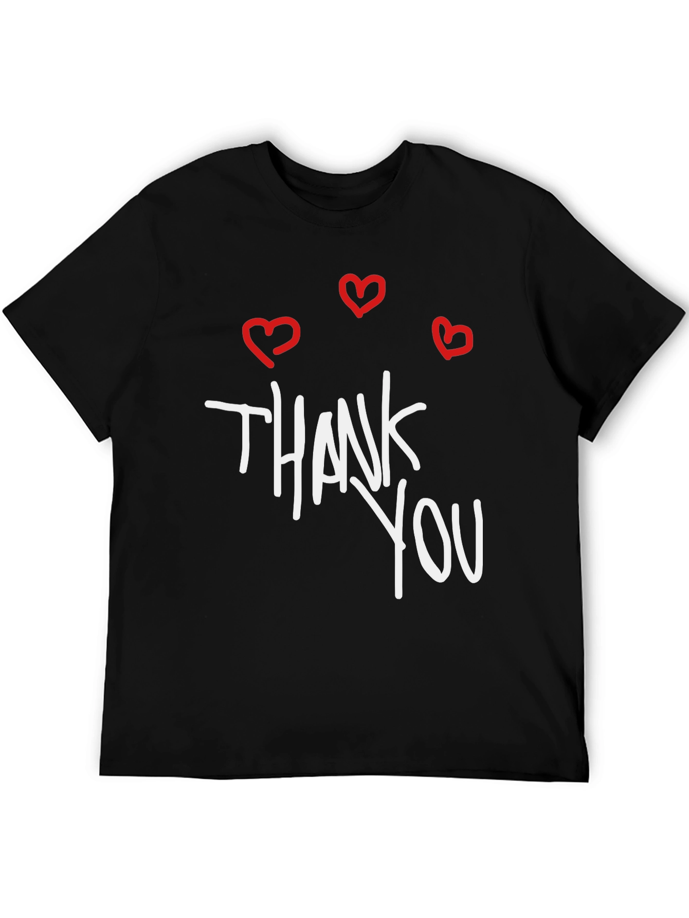 Black Thank You Hearts Graphic Tee - Casual Black T-Shirt view 5