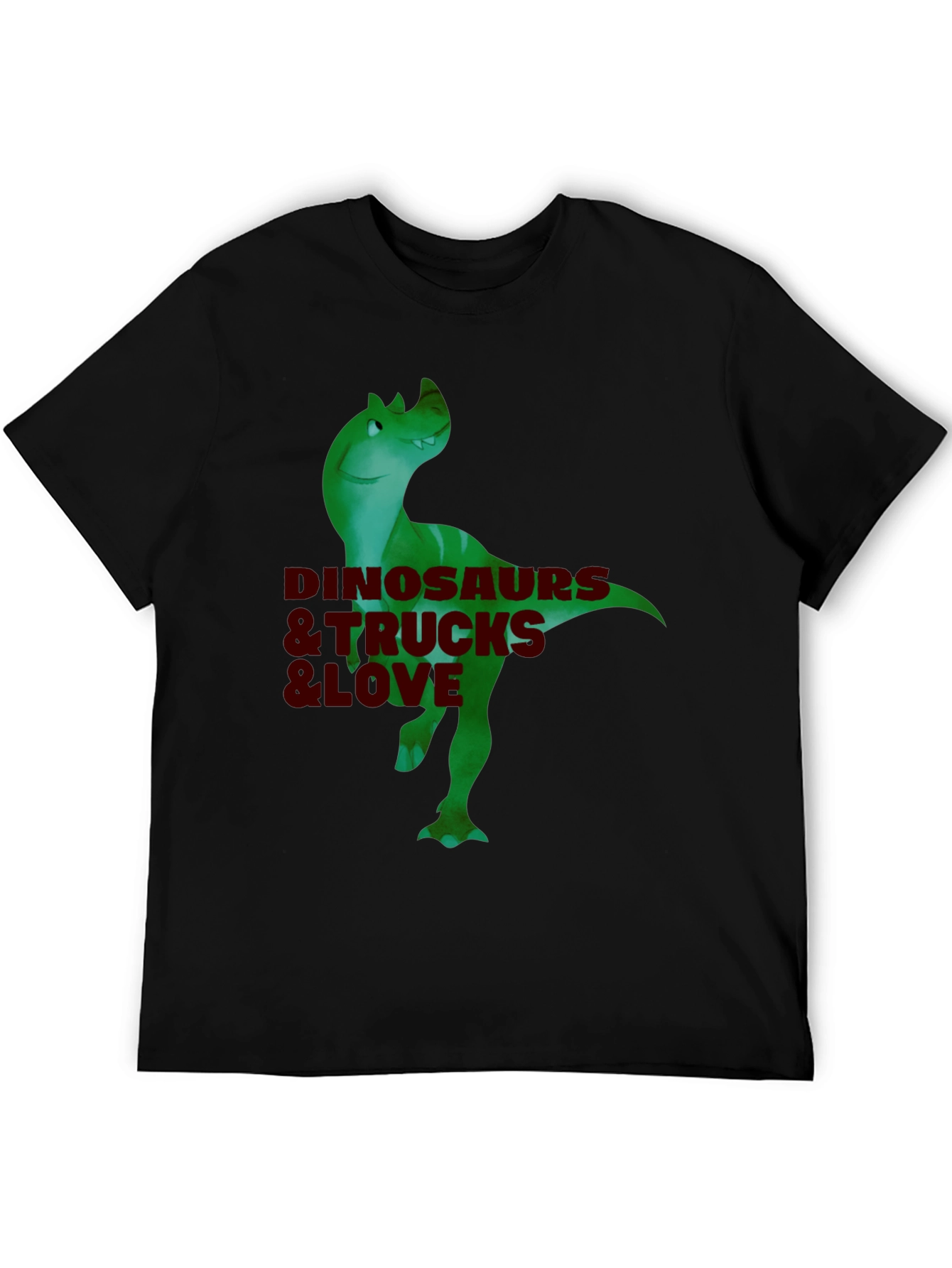 Black Dinosaurs & Trucks I Love Men's Black T-Shirt view 5