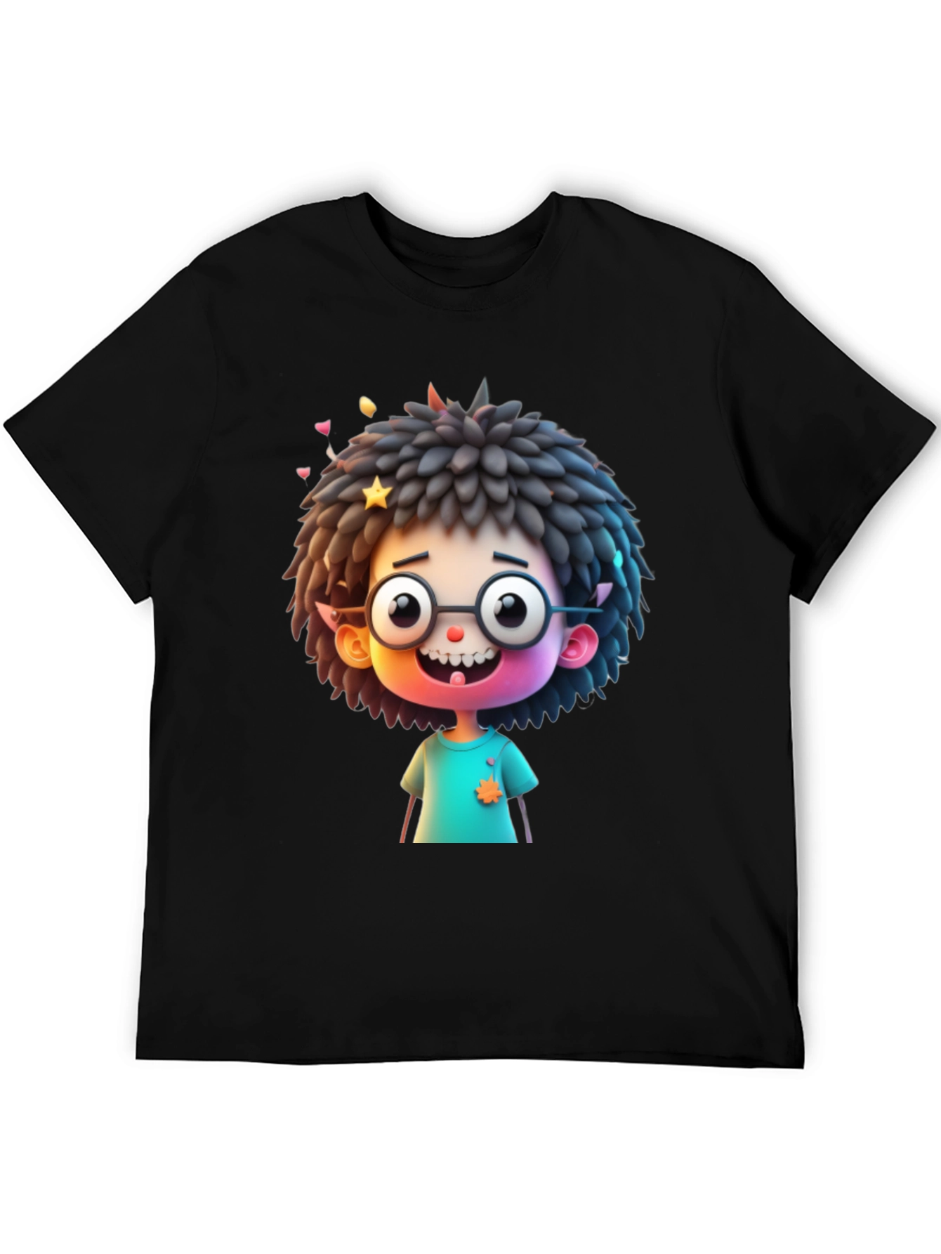 Black Fun Cartoon Character T-Shirt - Black view 5